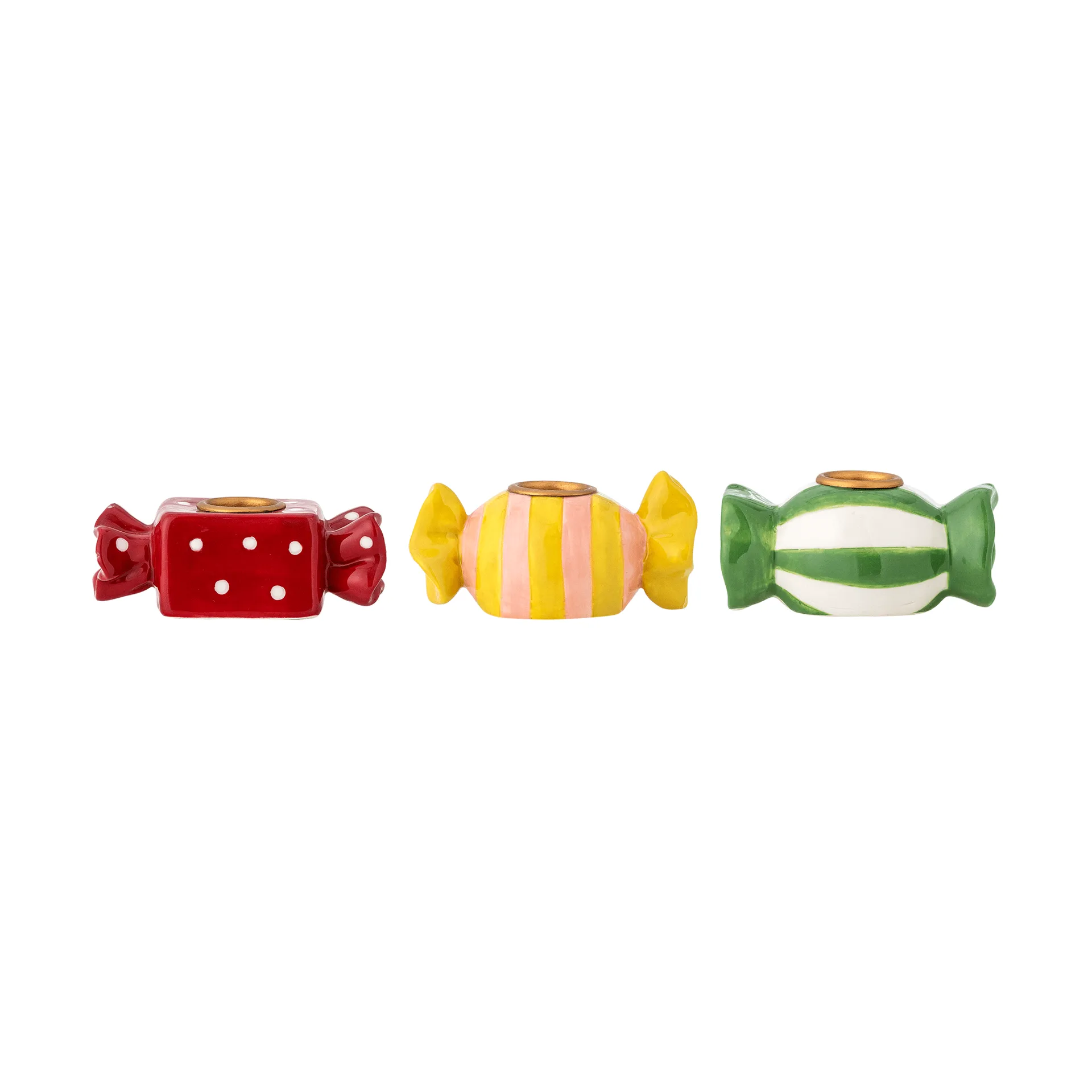 Leiano castiçal, Amarelo-vermelho-verde, 3 peças, 10 cm Bloomingville