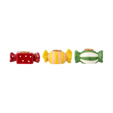 Leiano castiçal - Amarelo-vermelho-verde, 3 peças, 10 cm - Bloomingville