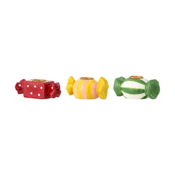 Leiano castiçal - Amarelo-vermelho-verde, 3 peças, 10 cm - Bloomingville