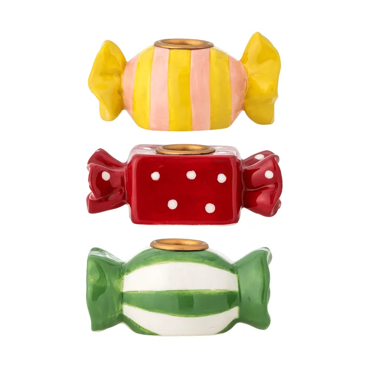 Leiano ljusstake - Amarelo-vermelho-verde, 3 peças, 10 cm - Bloomingville