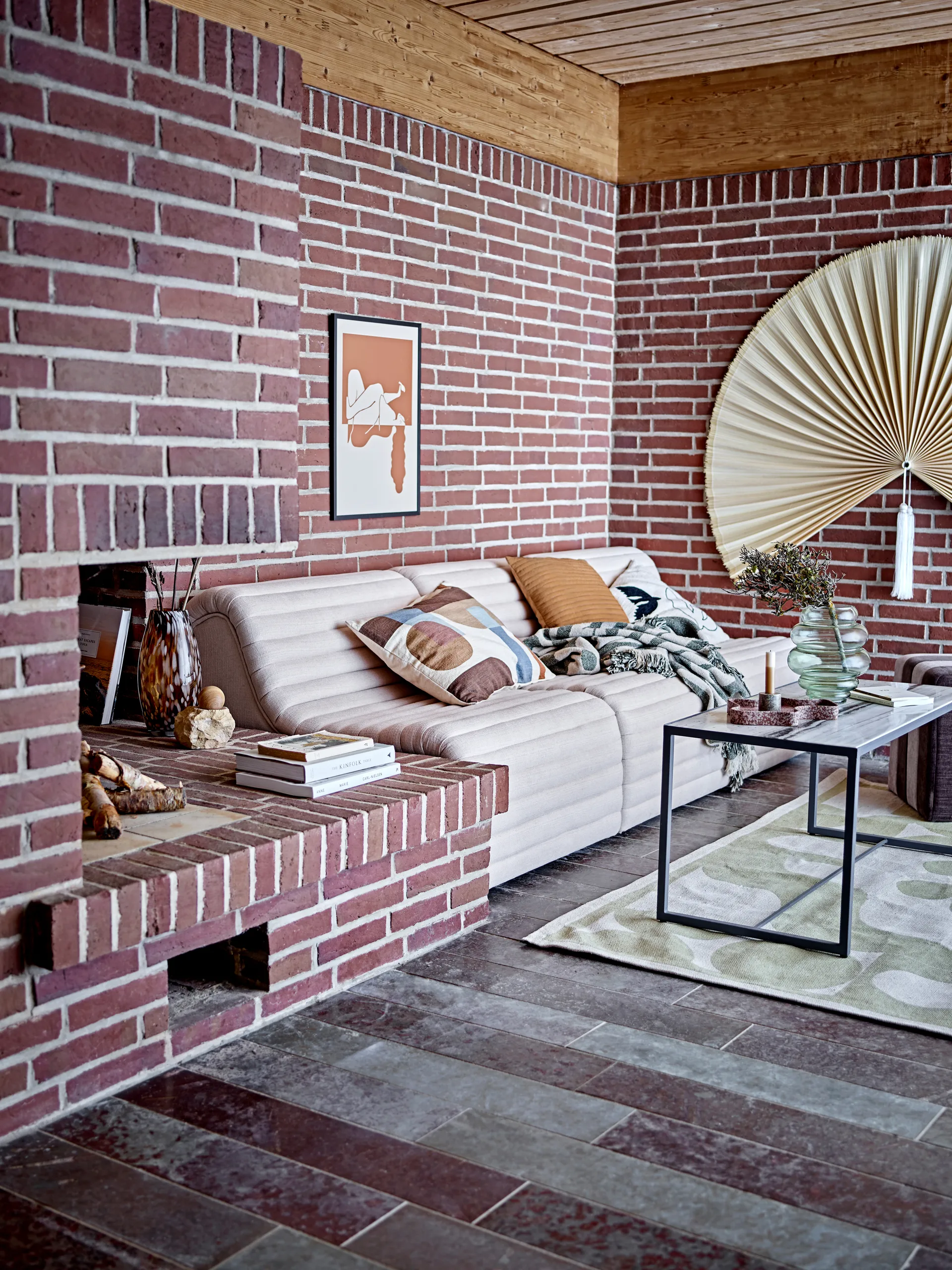 Manta de algodão Alk 130x160 cm, Bege-verde Bloomingville