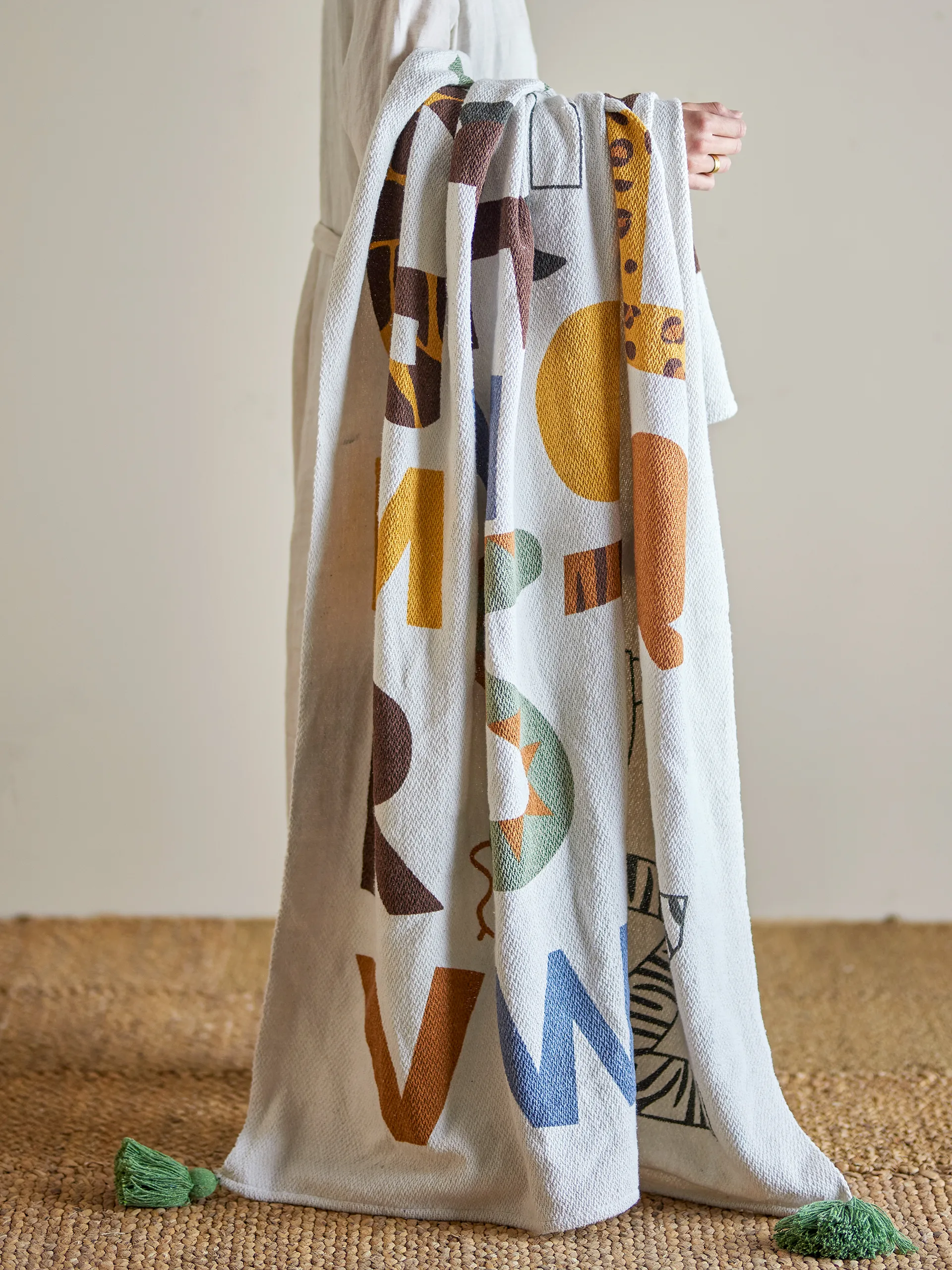 Memmo manta de algodão 160x130 cm, Natural Bloomingville