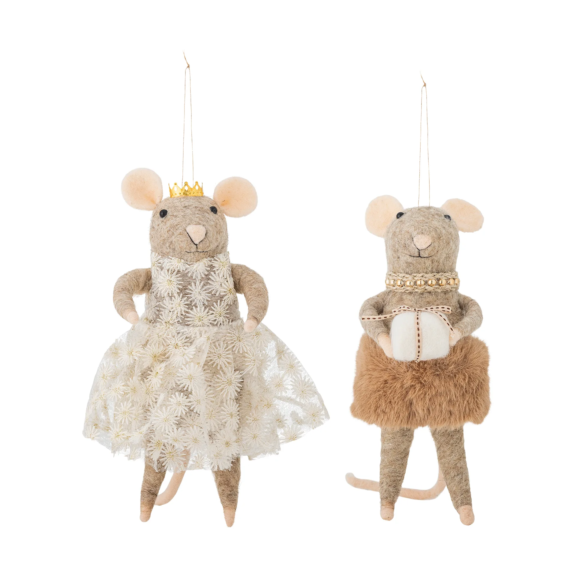 Peo enfeite de lã para a árvore de Natal 2 peças, Castanho, alto Bloomingville