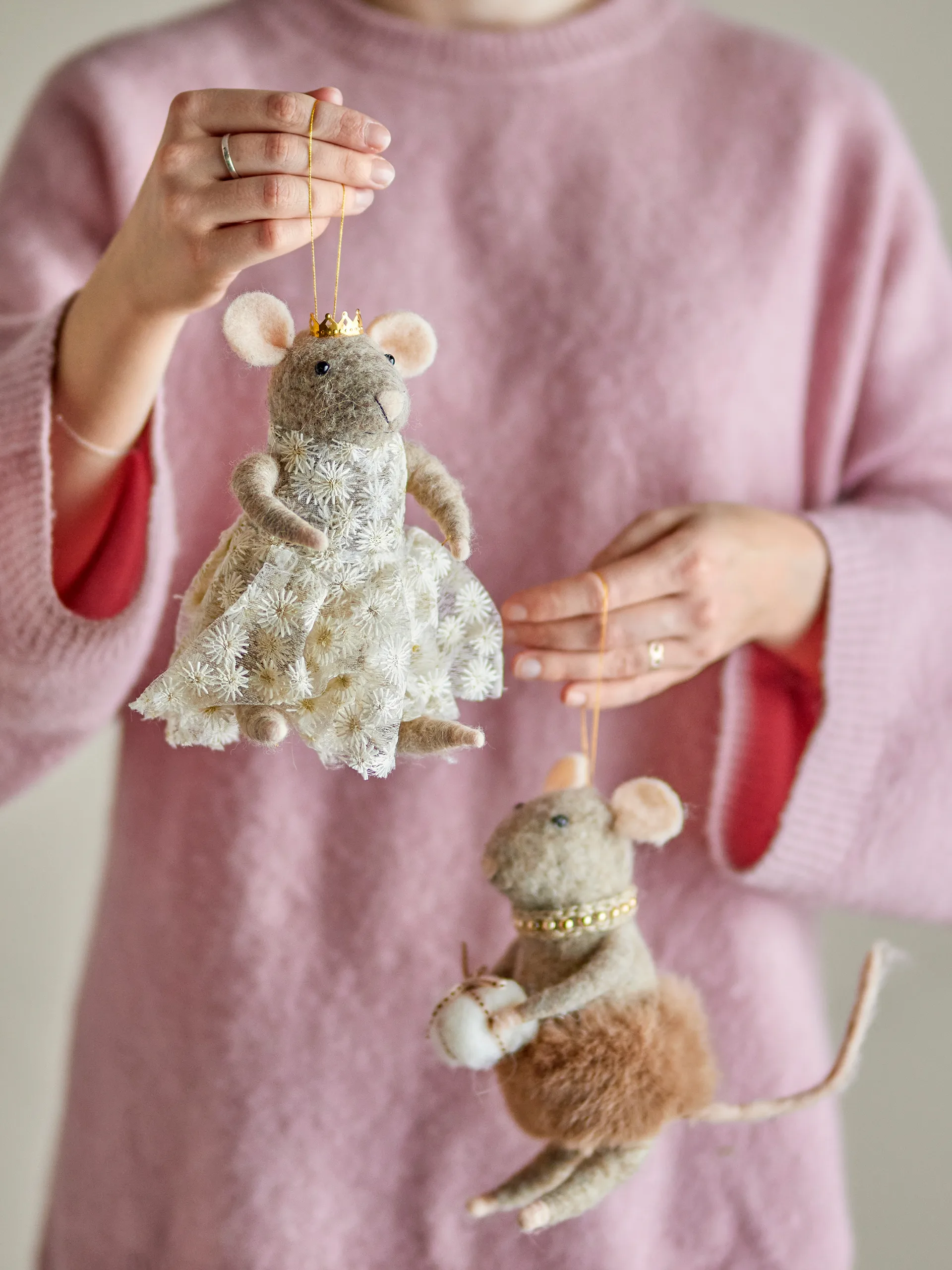 Peo enfeite de lã para a árvore de Natal 2 peças, Castanho, alto Bloomingville