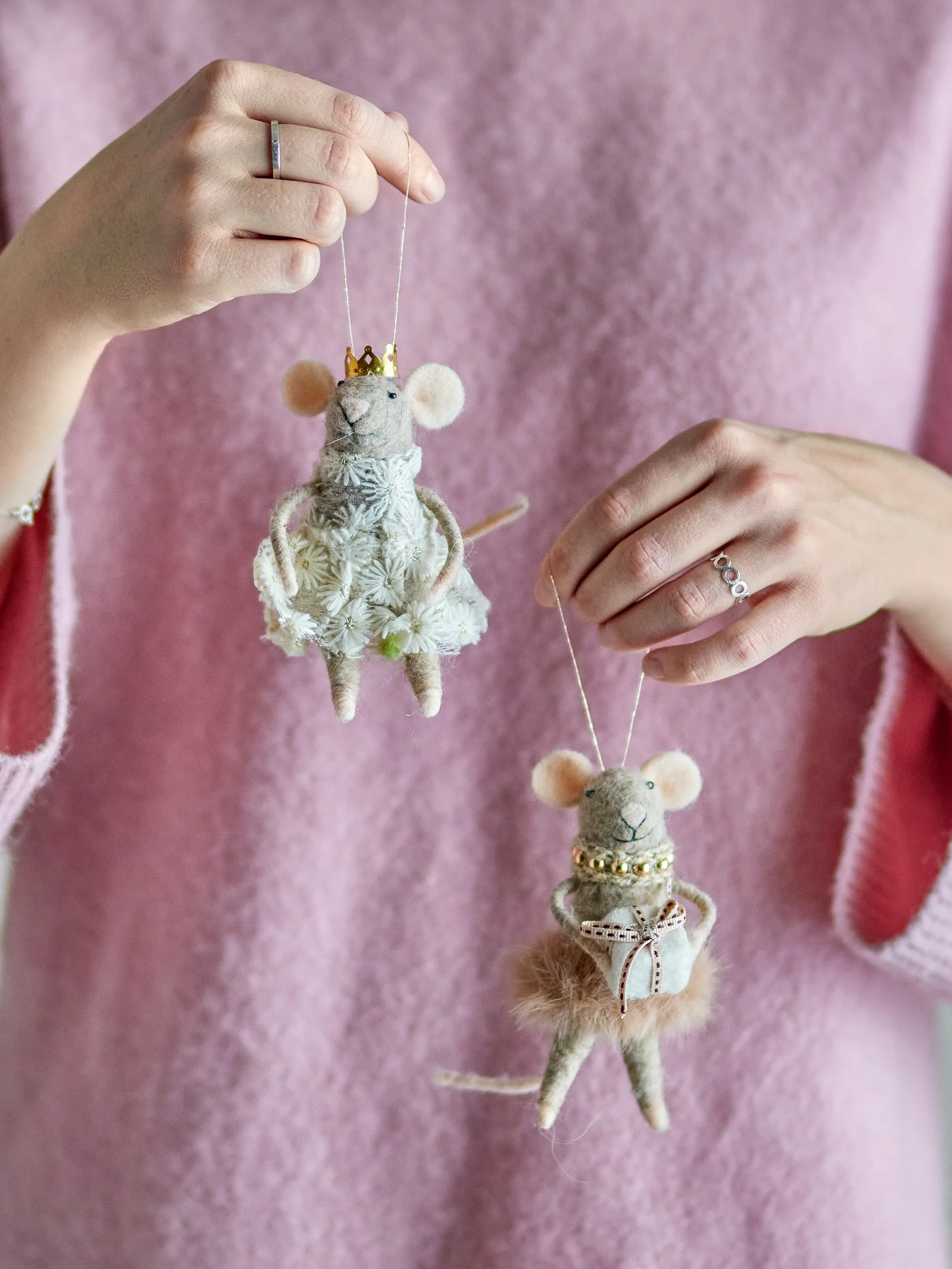 Peo enfeite de lã para a árvore de Natal 2 peças, Castanho Bloomingville