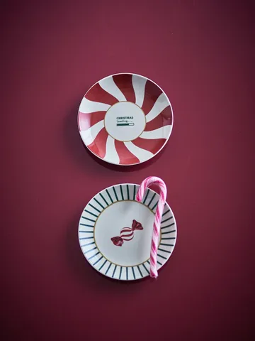 Prato de sobremesa Yule - Vermelho-verde, 2 peças, Ø12,5 cm - Bloomingville