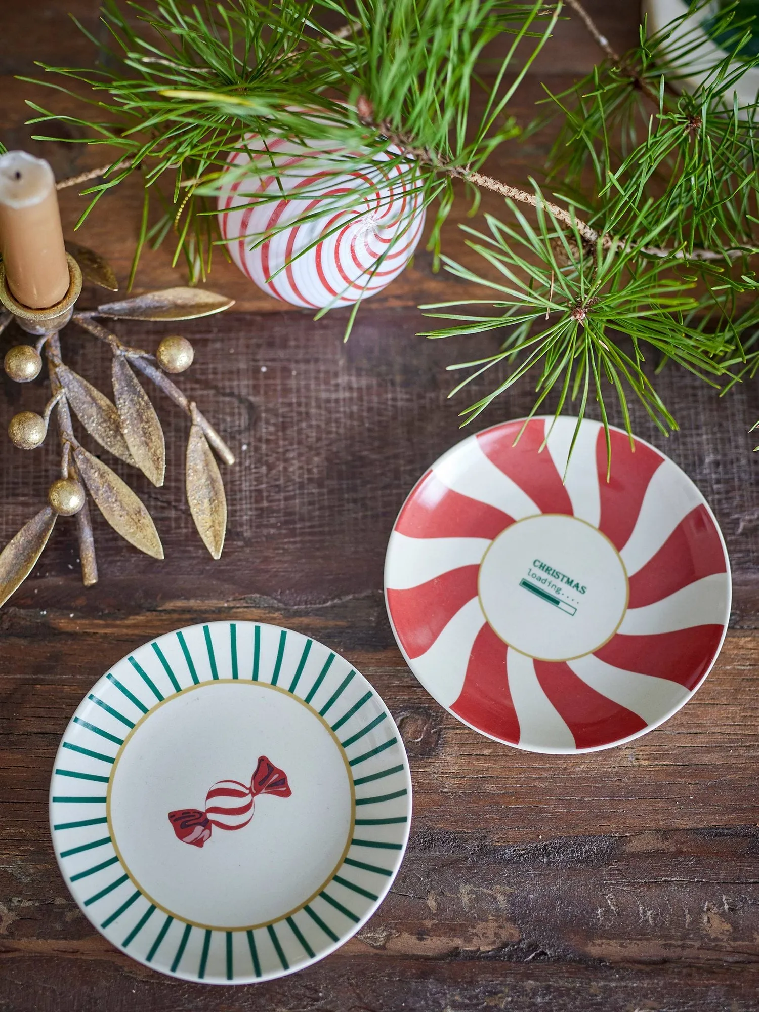 Prato de sobremesa Yule, Vermelho-verde, 2 peças, Ø12,5 cm Bloomingville