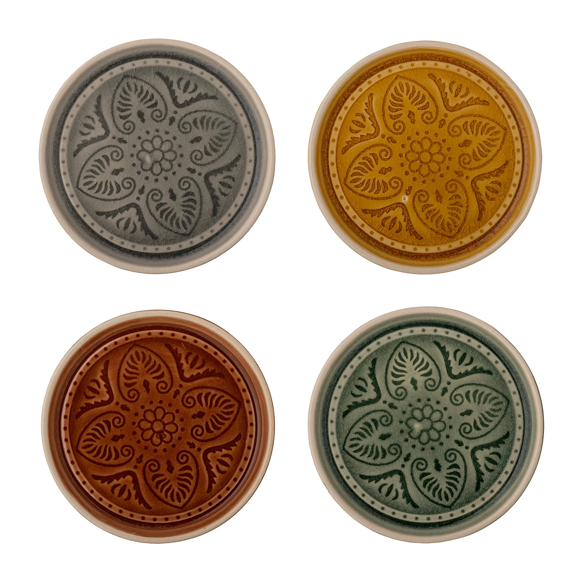 Prato Rani Ø11 cm, conjunto de 4, cinza-amarelo-castanho-verde Bloomingville