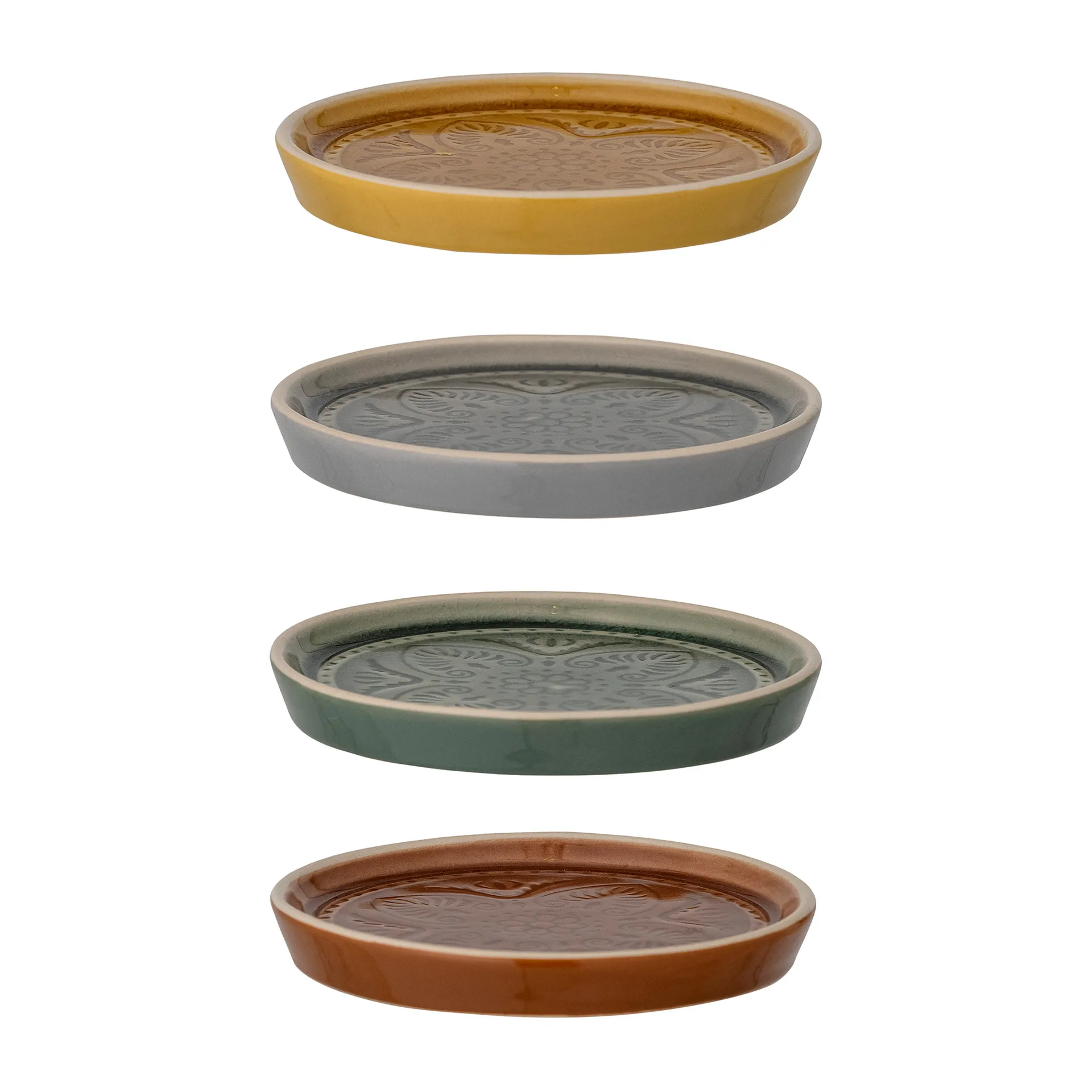 Prato Rani Ø11 cm, conjunto de 4, cinza-amarelo-castanho-verde Bloomingville
