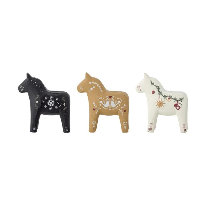 Siffer ljusstake - Preto-castanho-branco, 3 peças, 10 cm - Bloomingville