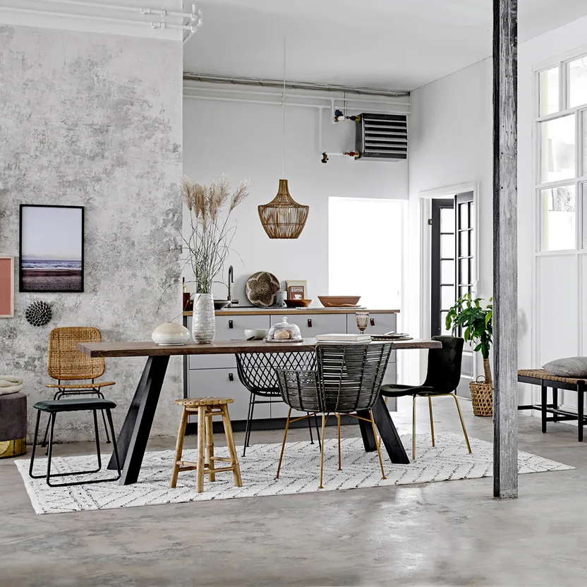 Tapete de algodão Bloomingville com padrão, Preto-branco Bloomingville