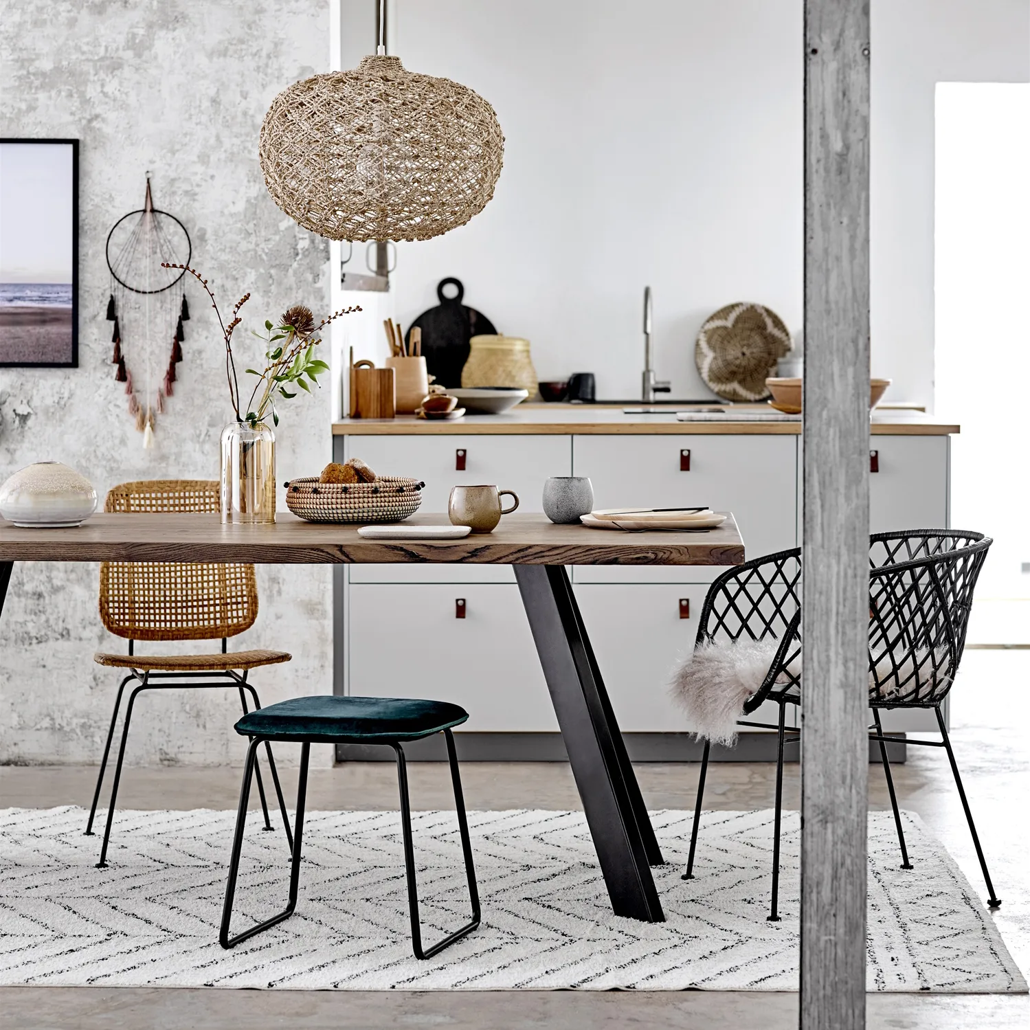 Tapete de algodão Bloomingville com padrão, Preto-branco Bloomingville