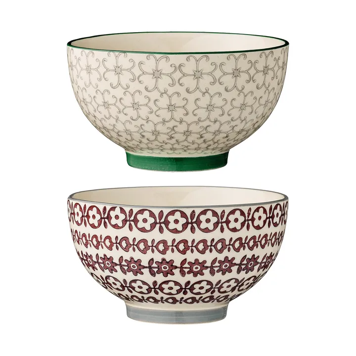 Tigela Karine Ø 13,5 cm, conjunto de 2 verde-vermelho - Bloomingville