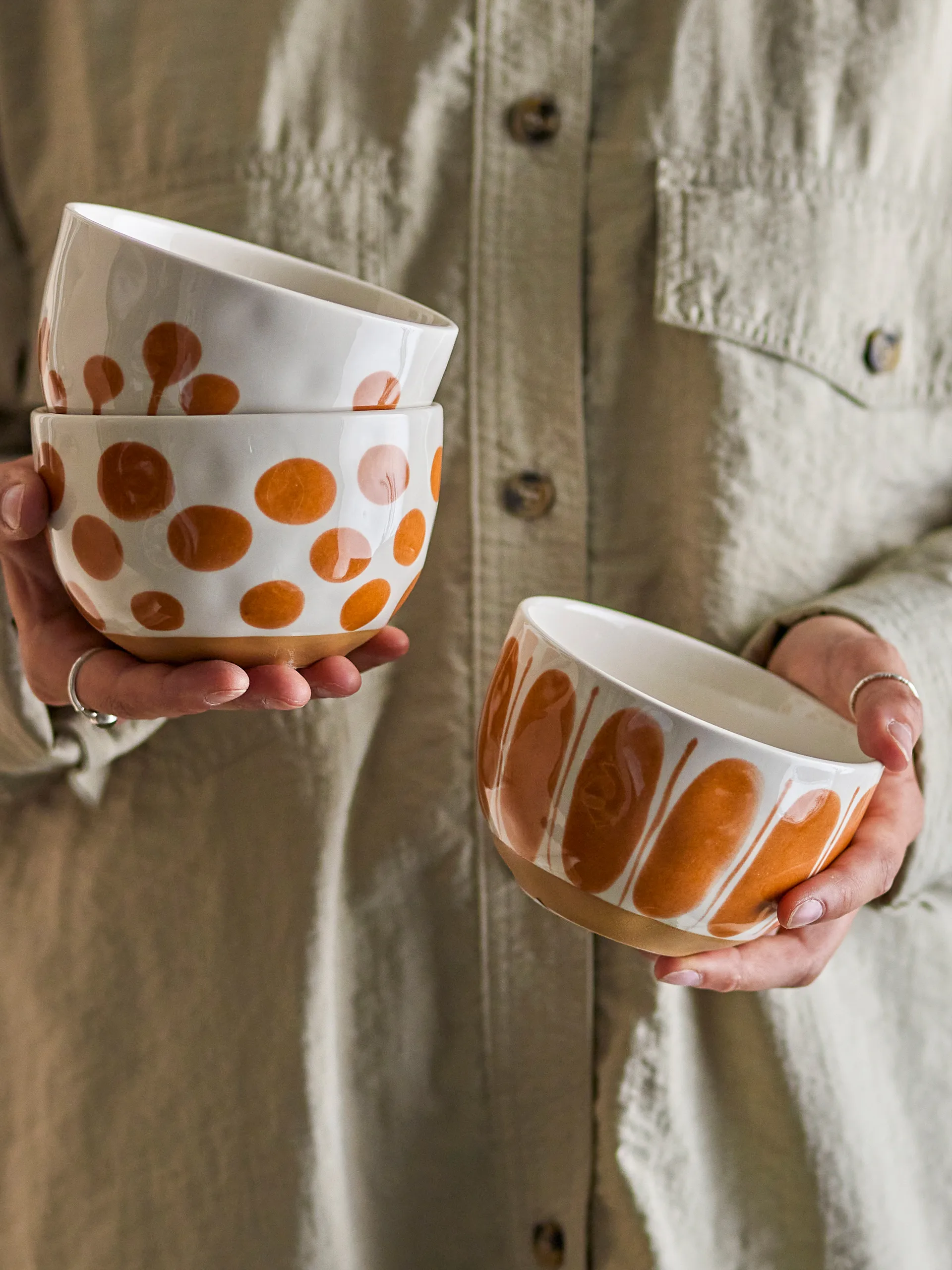 Tigela Linora 58 cl, 3-unid., Branco-castanho Bloomingville