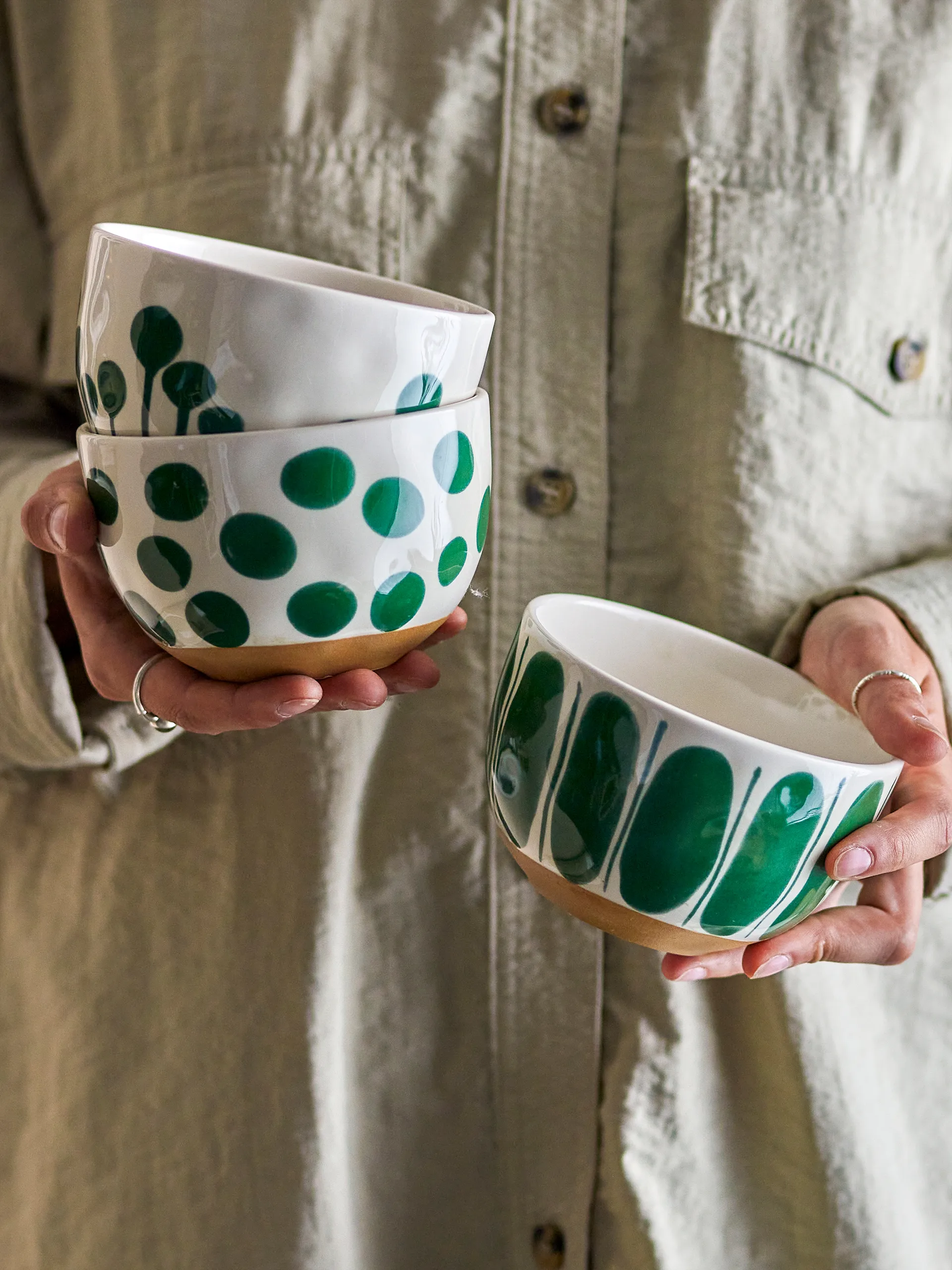 Tigela Linora 58 cl, 3-unid., Verde Bloomingville