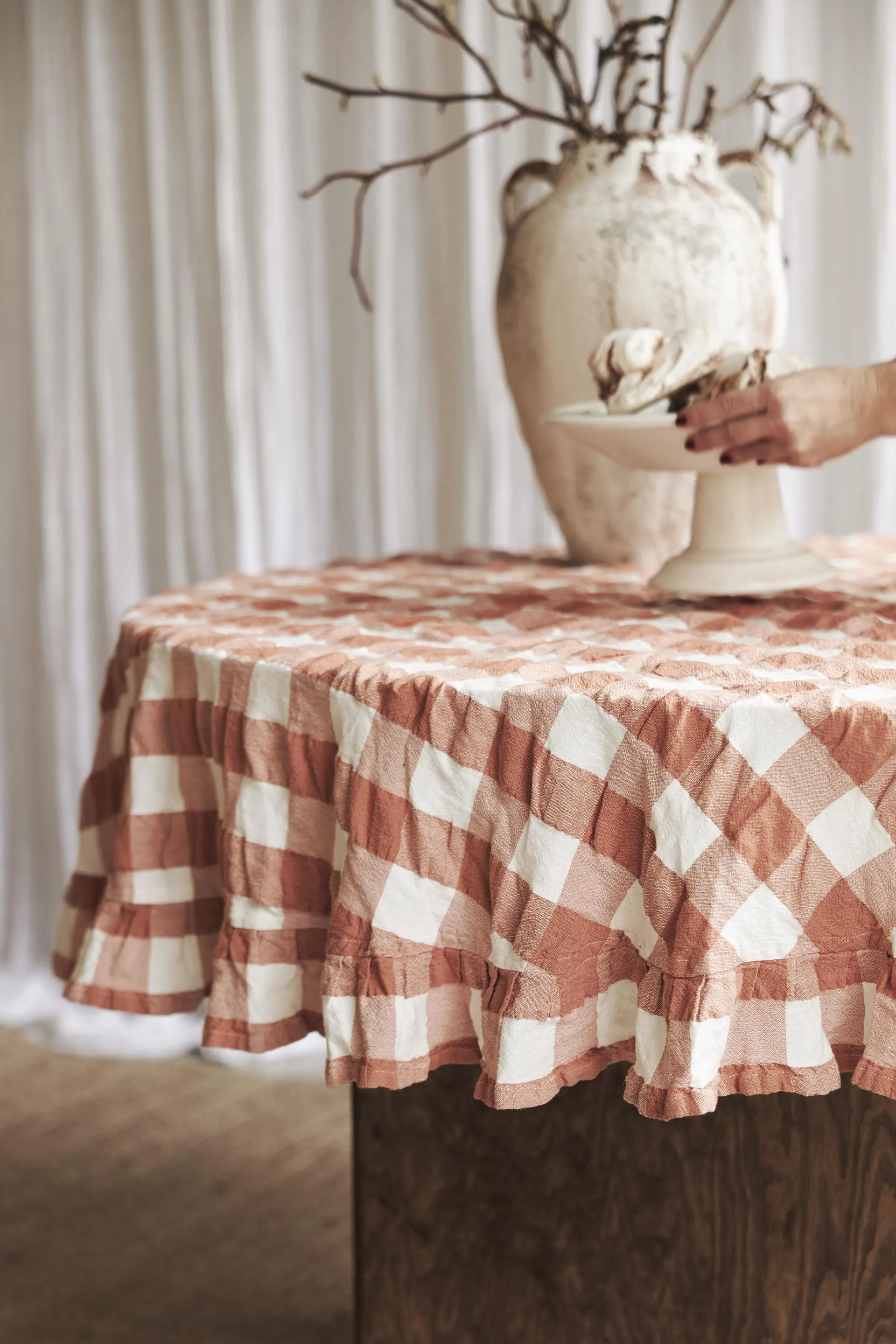 Toalha de mesa Kullavik Ø170 cm, Ferrugem-branco Boel & Jan