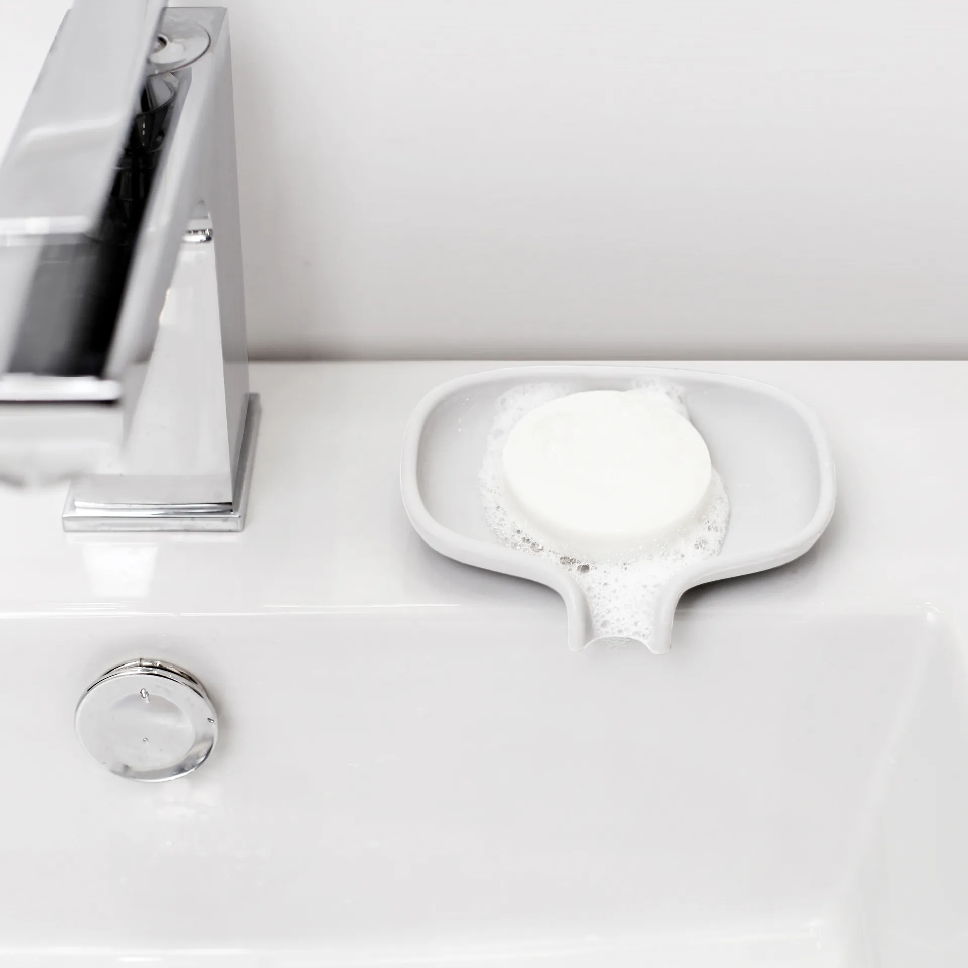Soap Saver Flow porta-sabonete com canal de drenagem pequeno, Branco Bosign