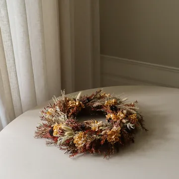Golden Meadow Wreath grinalda de flores - Hortensia-erva seca-samambaia-orelhas de lebre, Ø40 cm - Botané