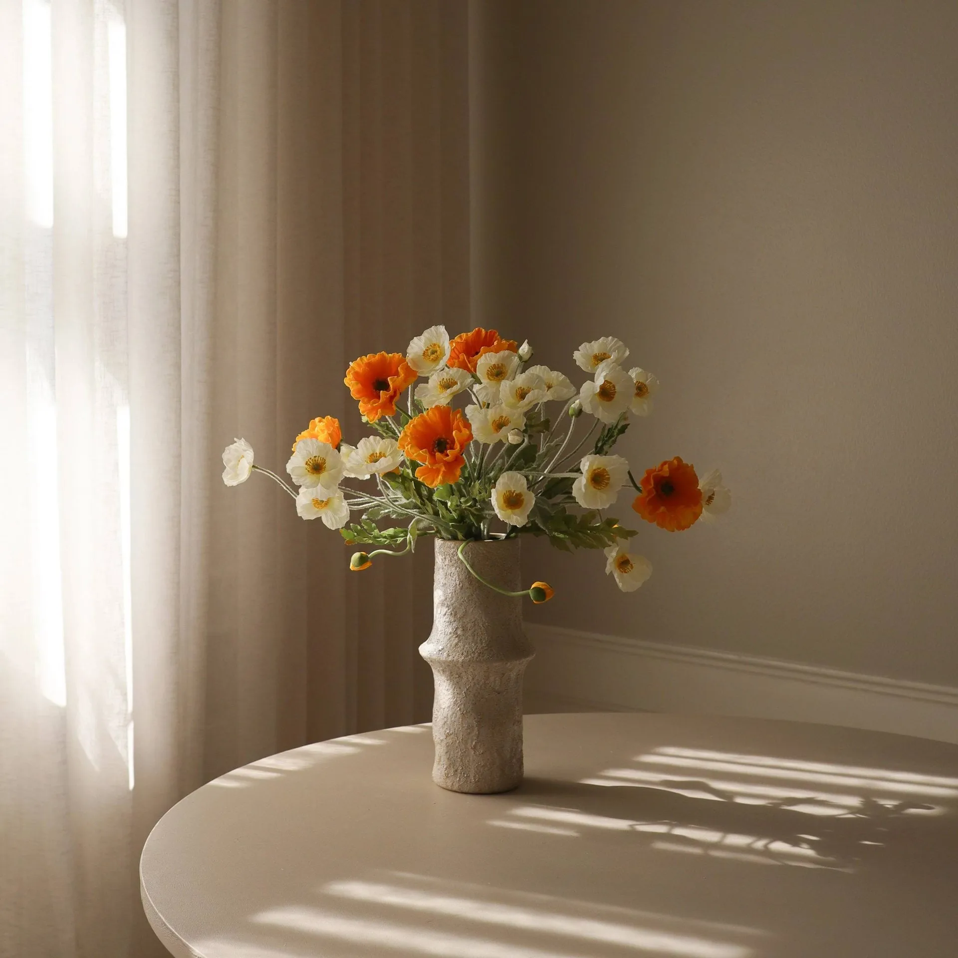 Molho de flores artificiais de papoila, Daylight, branco-laranja Botané