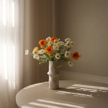 Molho de flores artificiais de papoila - Daylight, branco-laranja - Botané