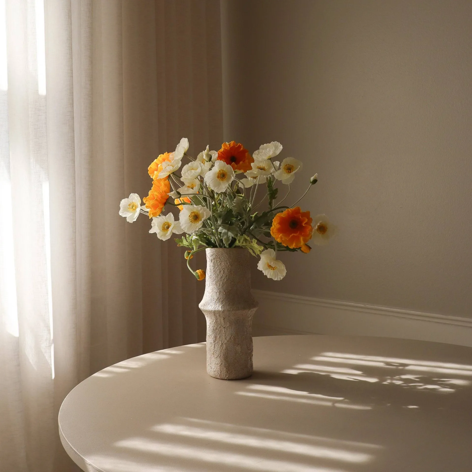 Molho de flores artificiais de papoila, Daylight, branco-laranja Botané