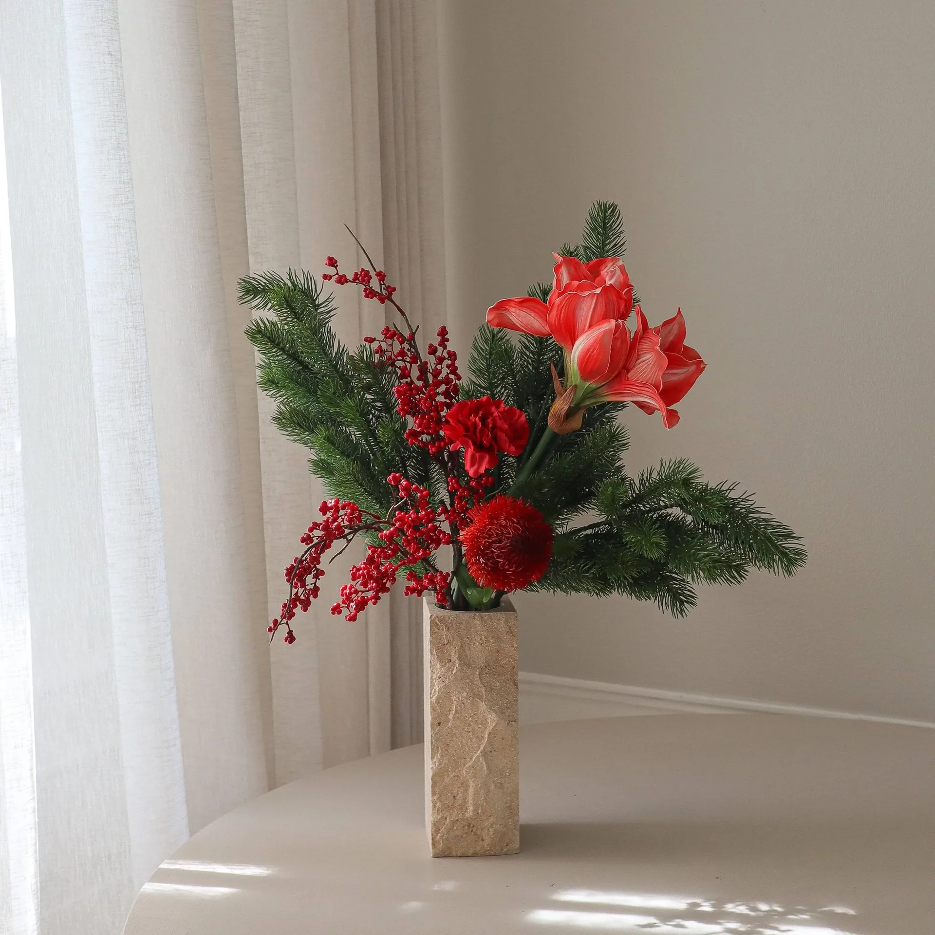 Red spritz ramo artificial, Amarílis, cravo, ramos com bagas, ramos de abeto, 72 cm Botané