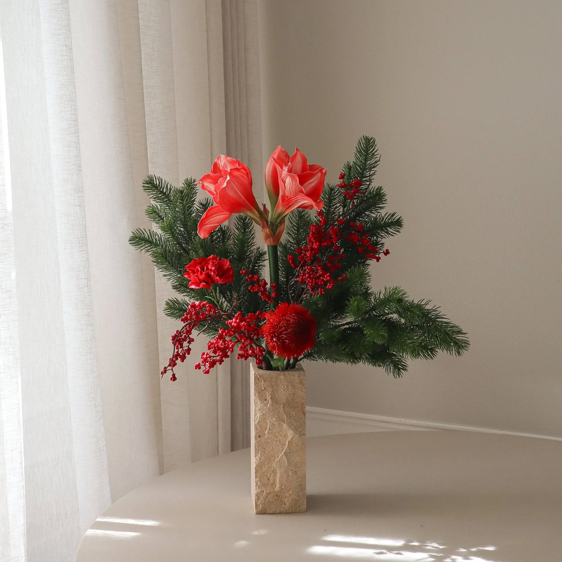 Red spritz ramo artificial, Amarílis, cravo, ramos com bagas, ramos de abeto, 72 cm Botané