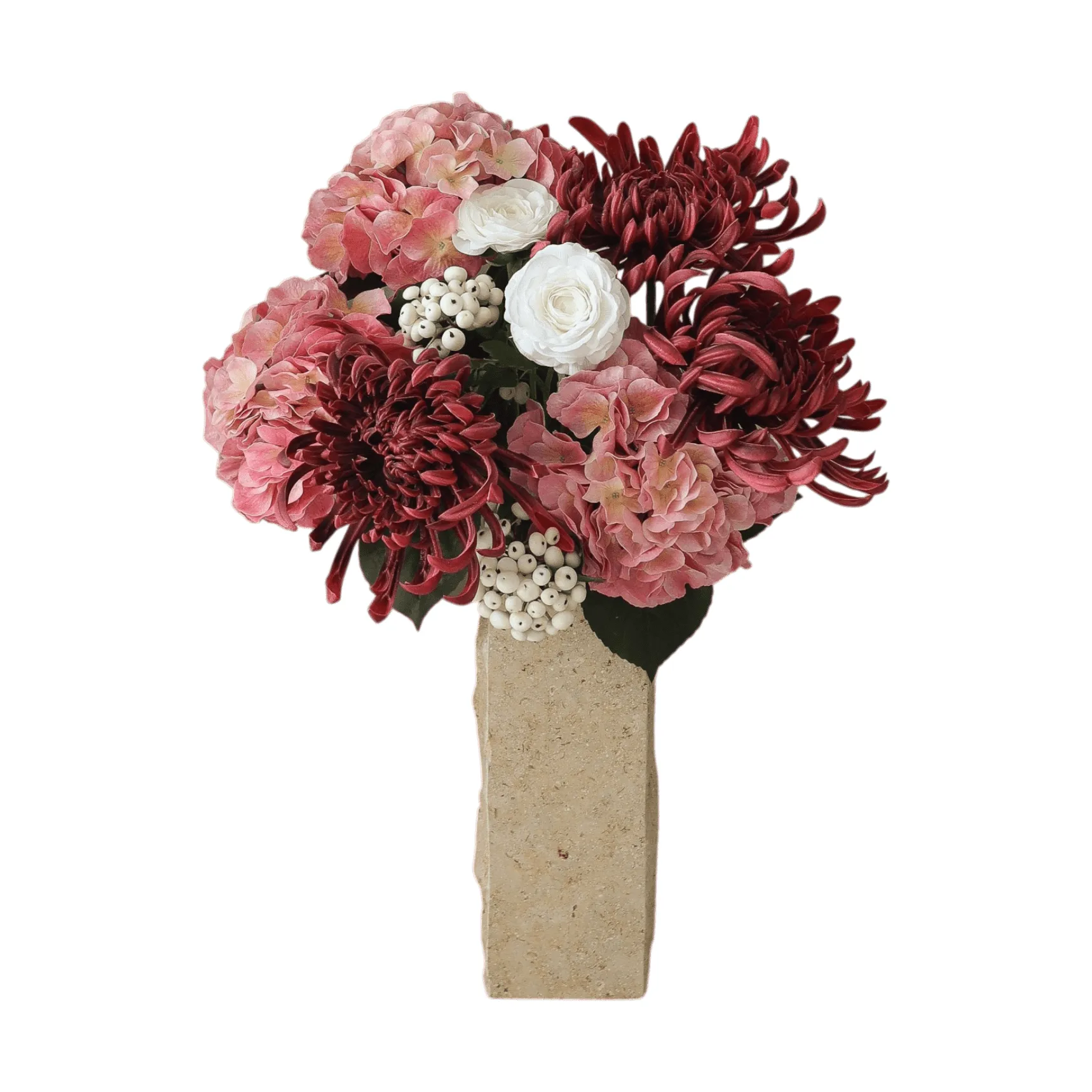 Rose reverie bouquet artificial, Hortênsia, crisântemo-aranha, ranúnculo, 77 cm Botané