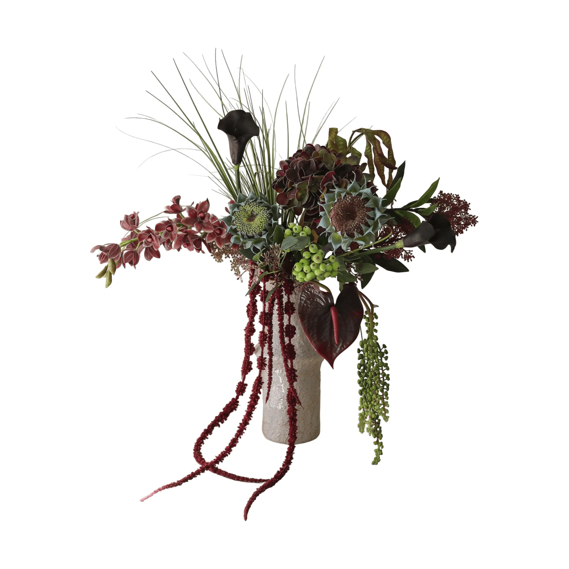 Woodland Nocturne bouquet artificial, Cala-anthurium-hortênsia-girassol-de-outono, 112 cm, 14 unid. Botané
