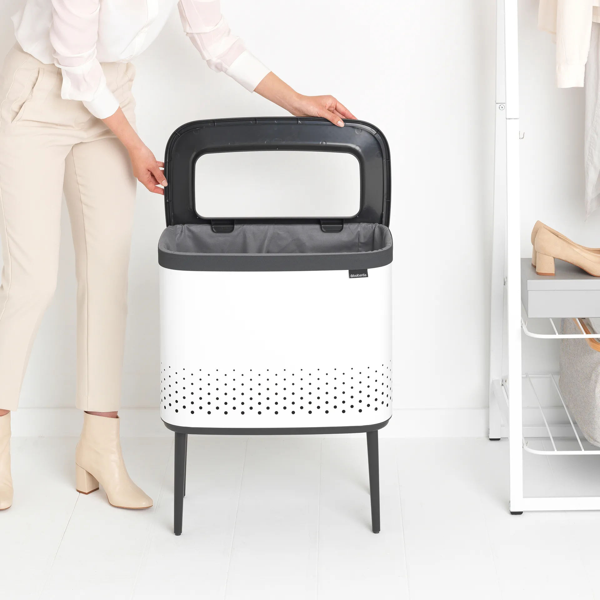 Cesto de roupa Bo 60 L, branco Brabantia