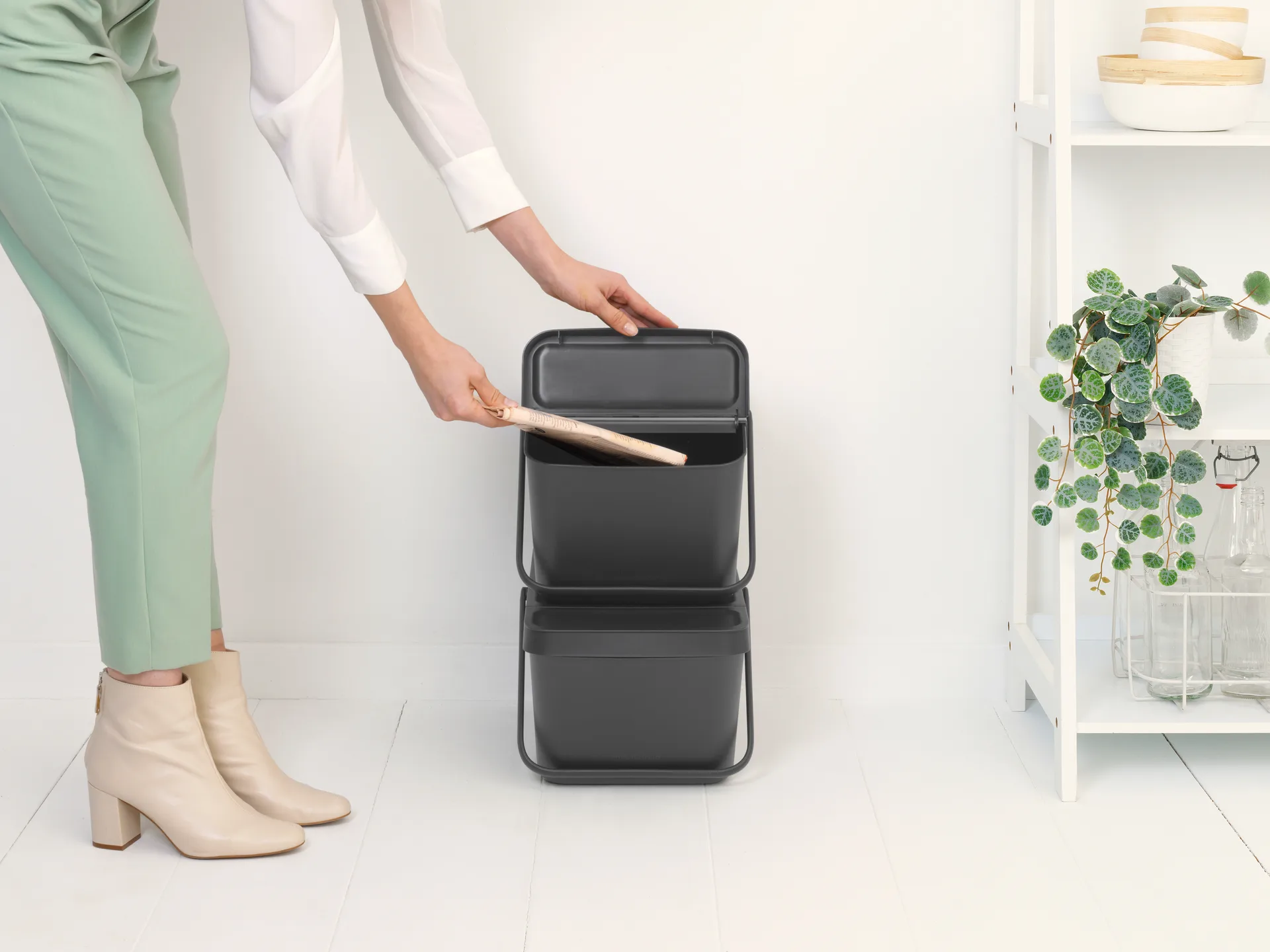 Sort & Go balde de lixo empilhável 20 L, Cinza Brabantia
