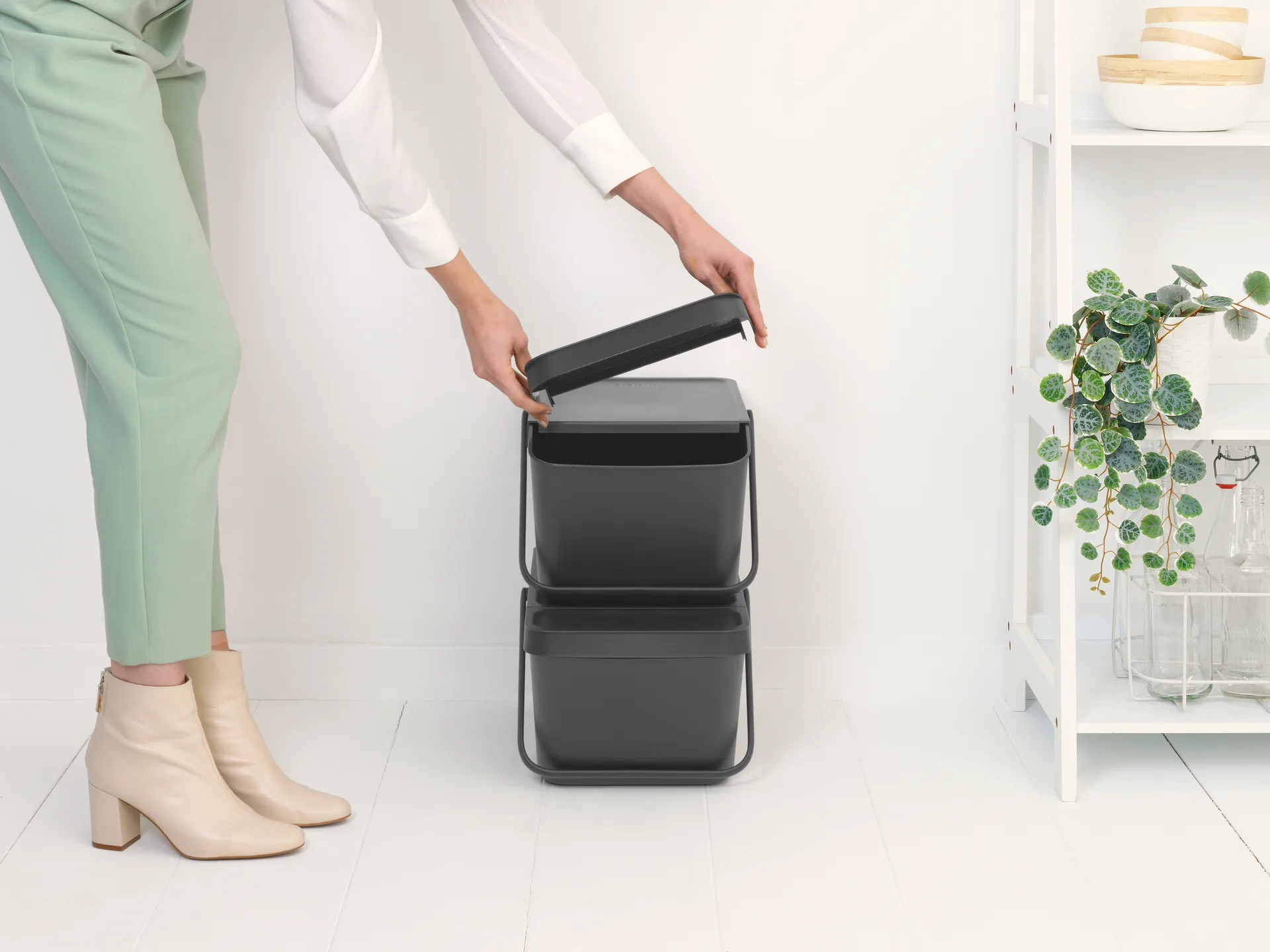 Sort & Go balde de lixo empilhável 20 L, Cinza Brabantia