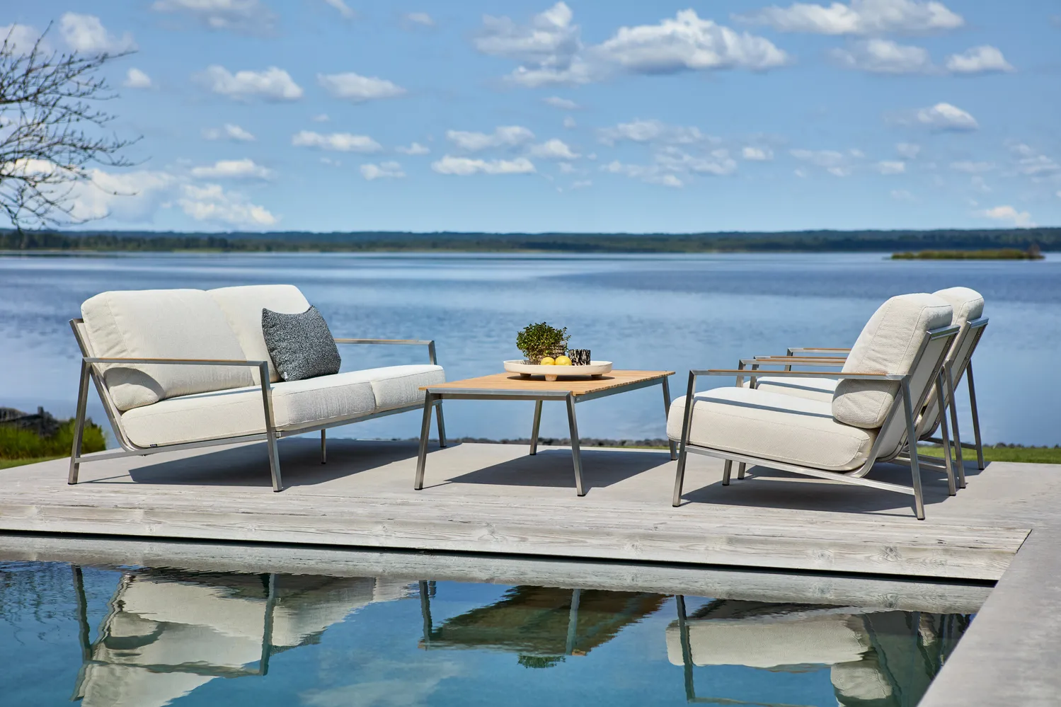 Naos sofá, Stainless steel-dot beige, 2,5 lugares Brafab