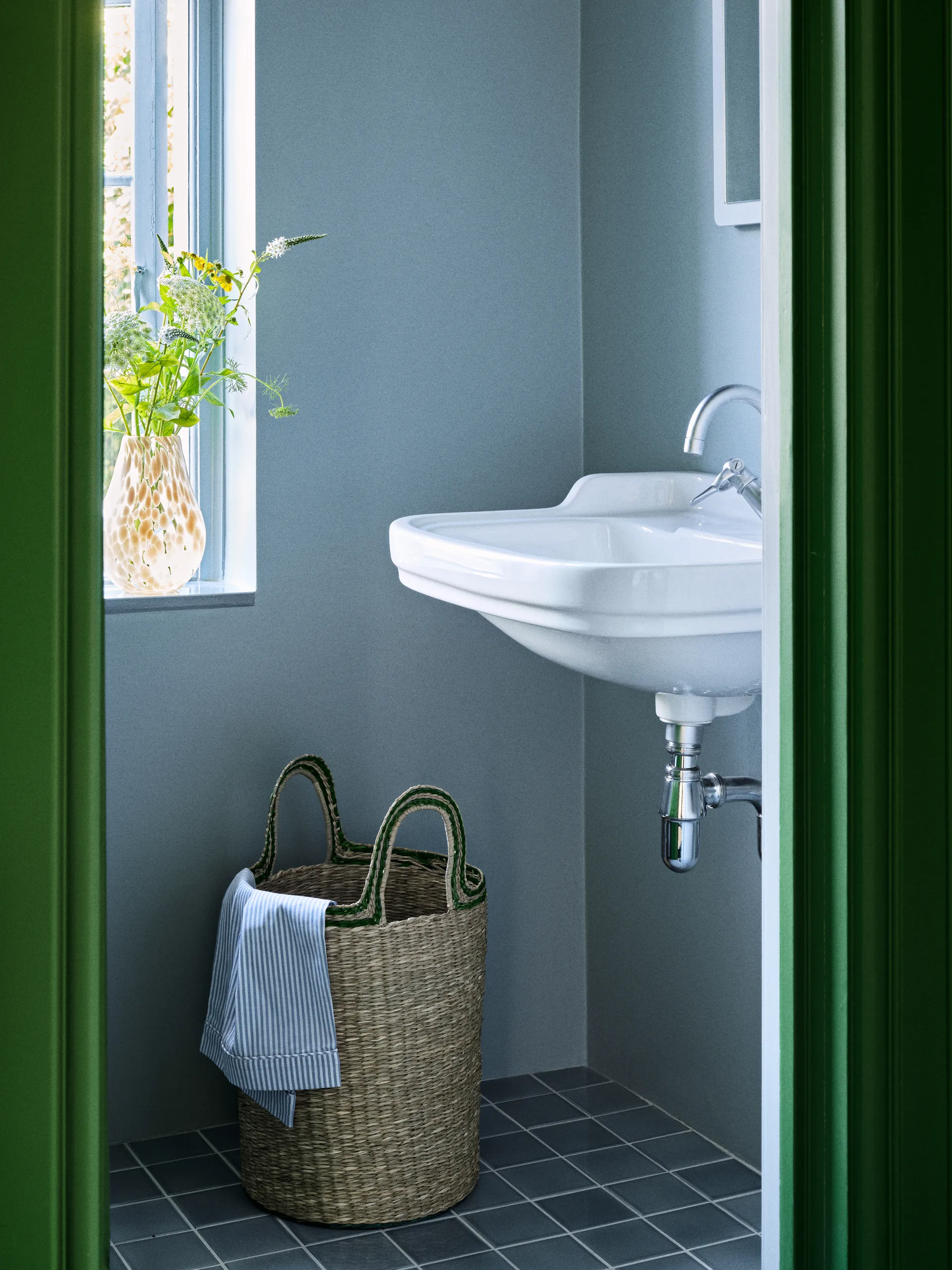 Cesto Lykke 3 peças, Natural-verde Broste Copenhagen