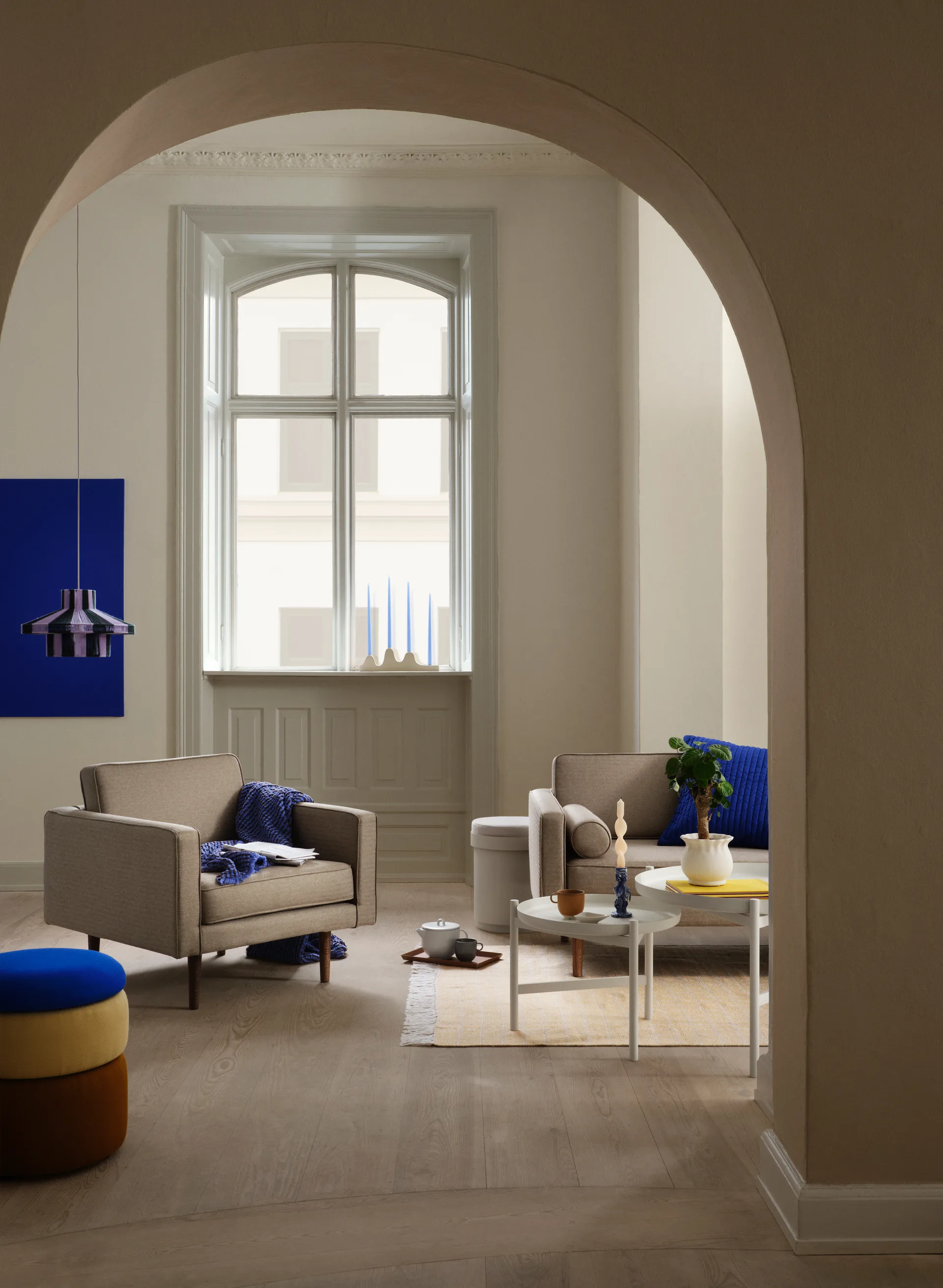 Pufe Pond 42 cm, Blue-sand-ochre Broste Copenhagen