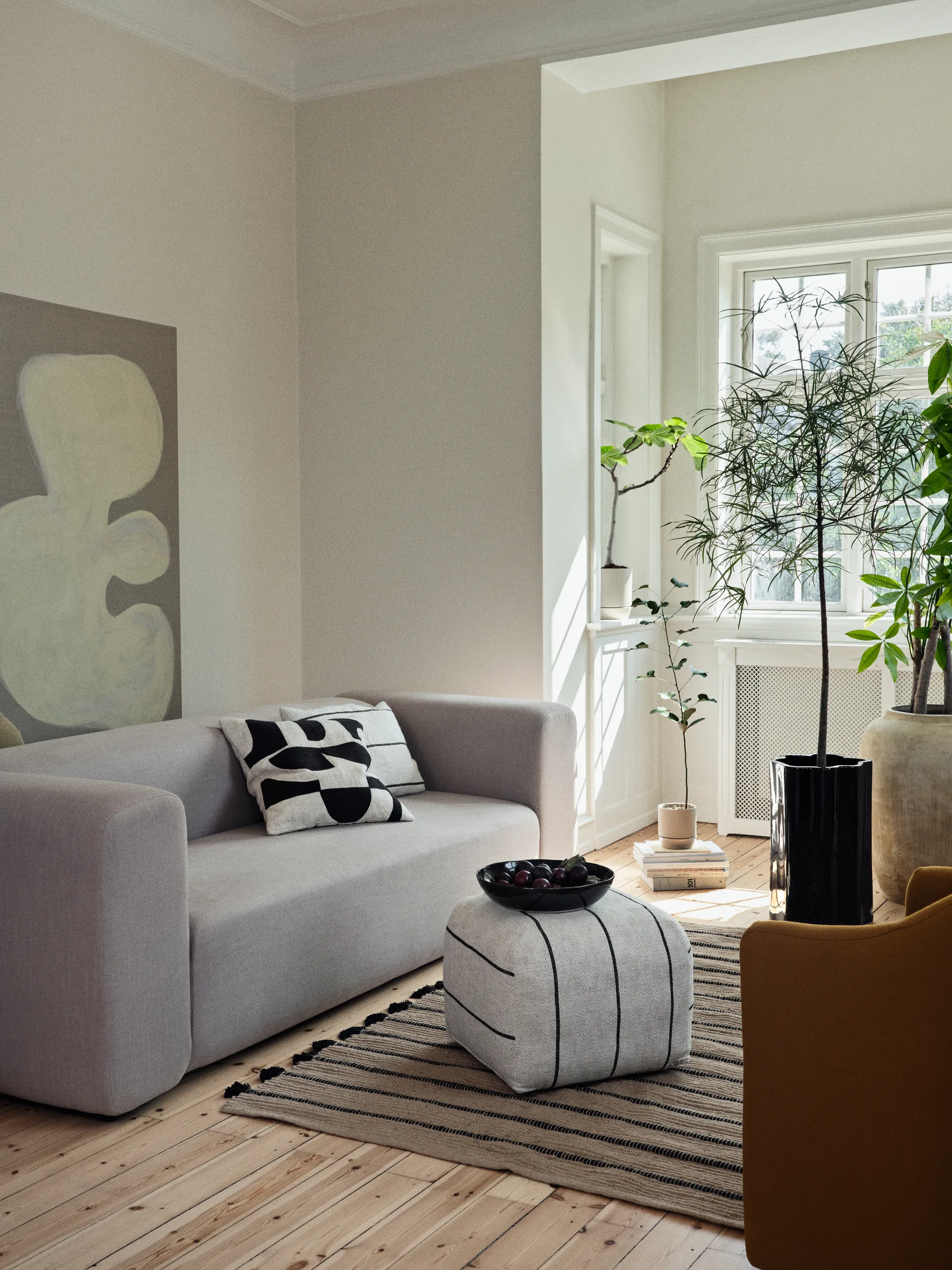 Pufe Sigrid 50x50 cm, Light beige-black Broste Copenhagen