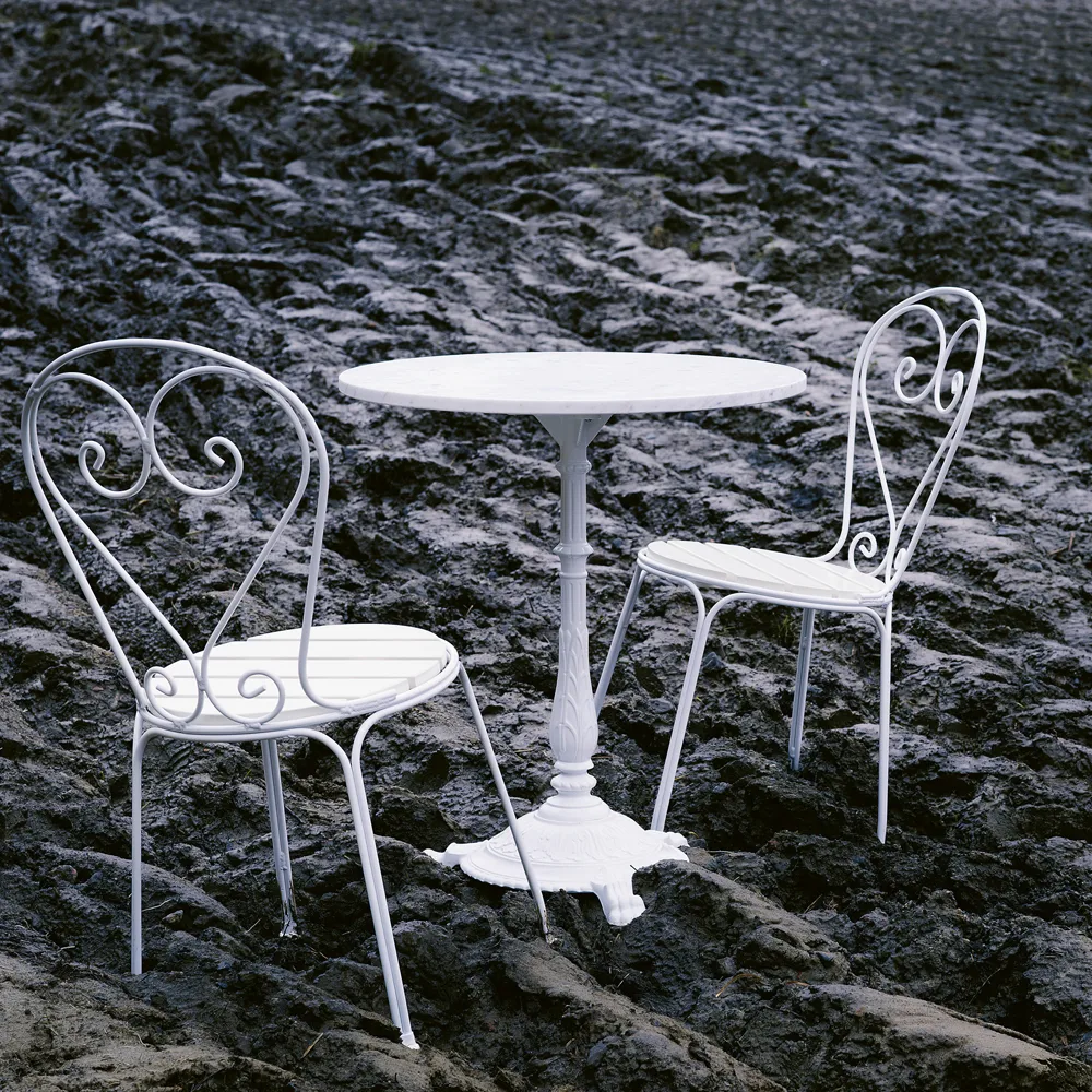 Mesa de café Classic, Mármore branco, suporte de alumínio bruto Byarums bruk