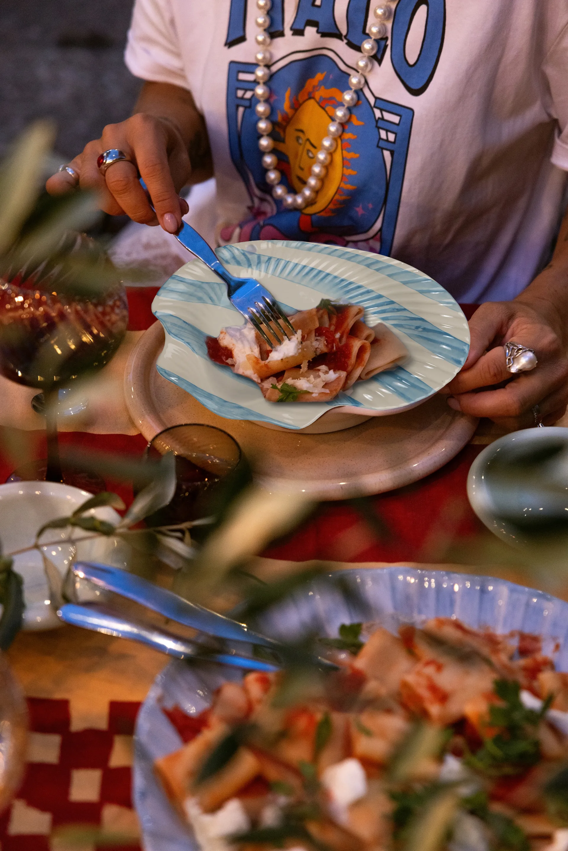 Armona stripe prato 23,5x23,5 cm, Azul claro-branco Byon