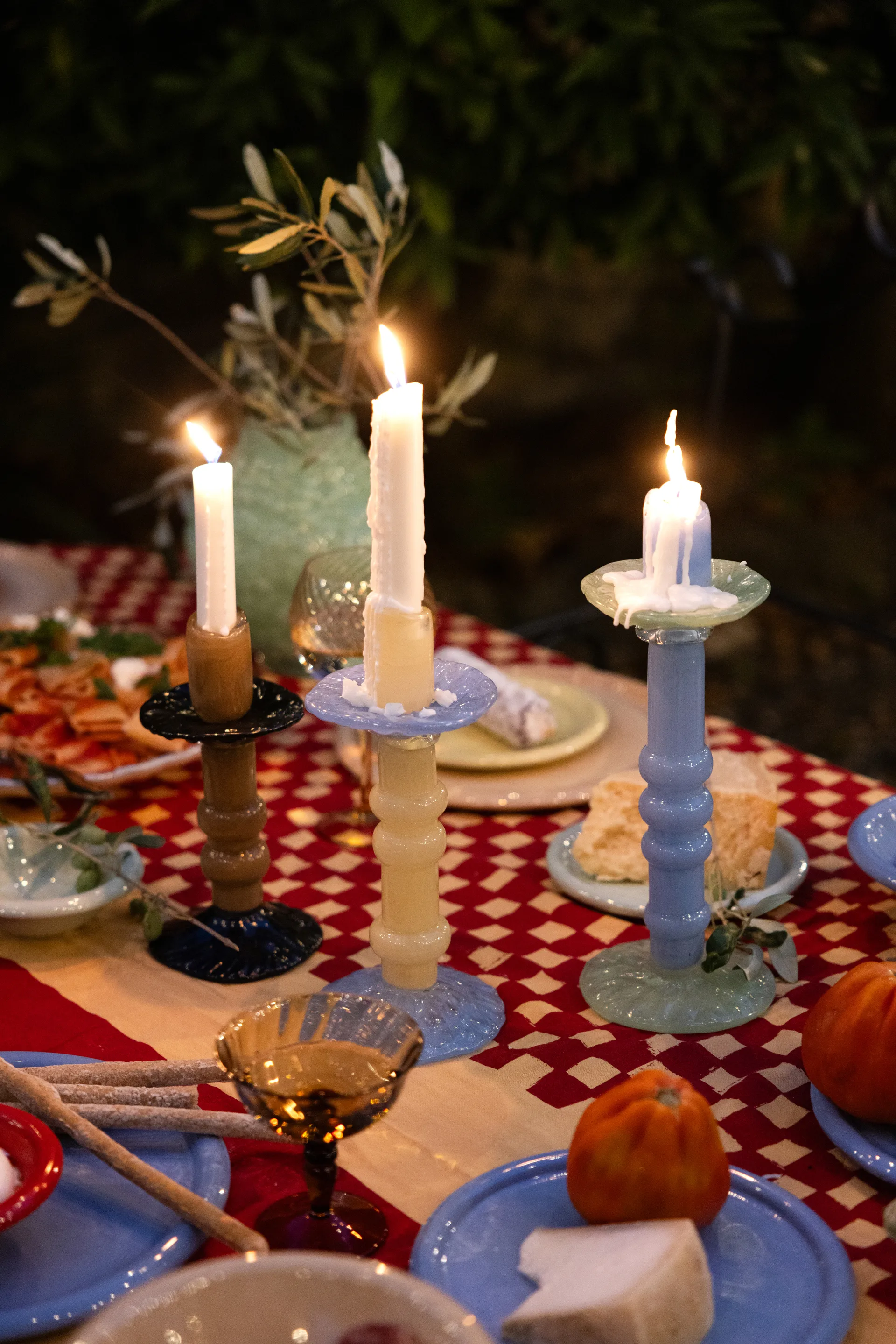 Castiçal Lara L 32 cm, Azul claro-menta verde Byon