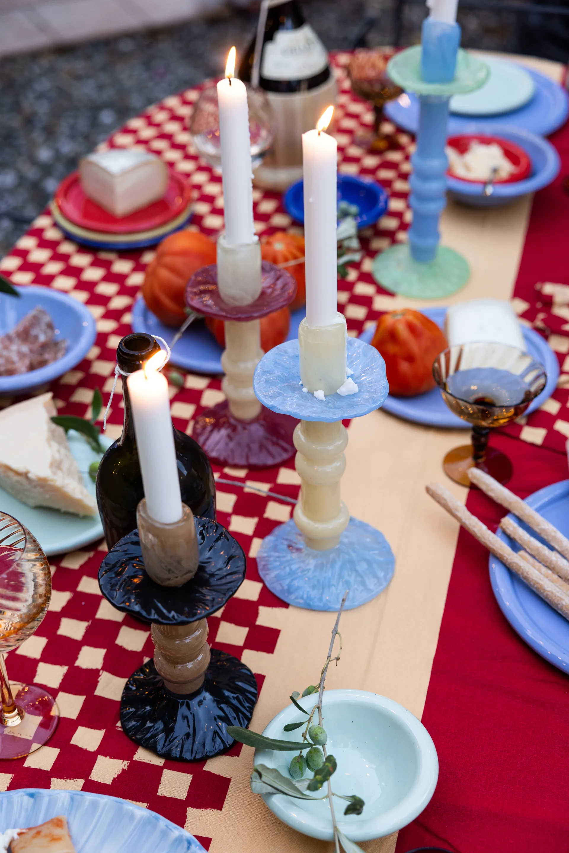 Castiçal Lara L 32 cm, Azul claro-menta verde Byon