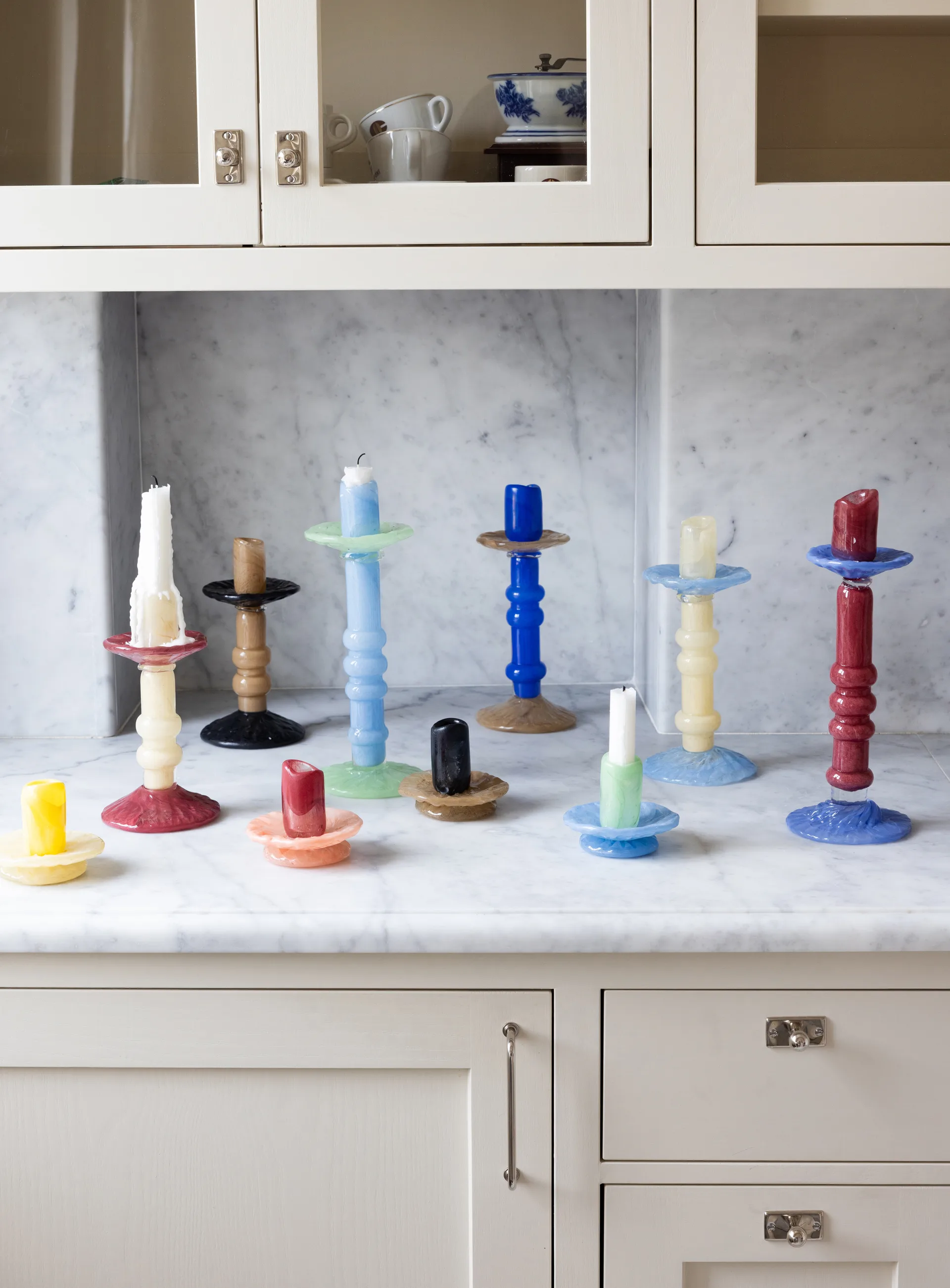 Castiçal Lara M 26 cm, Luz bege-azul claro Byon