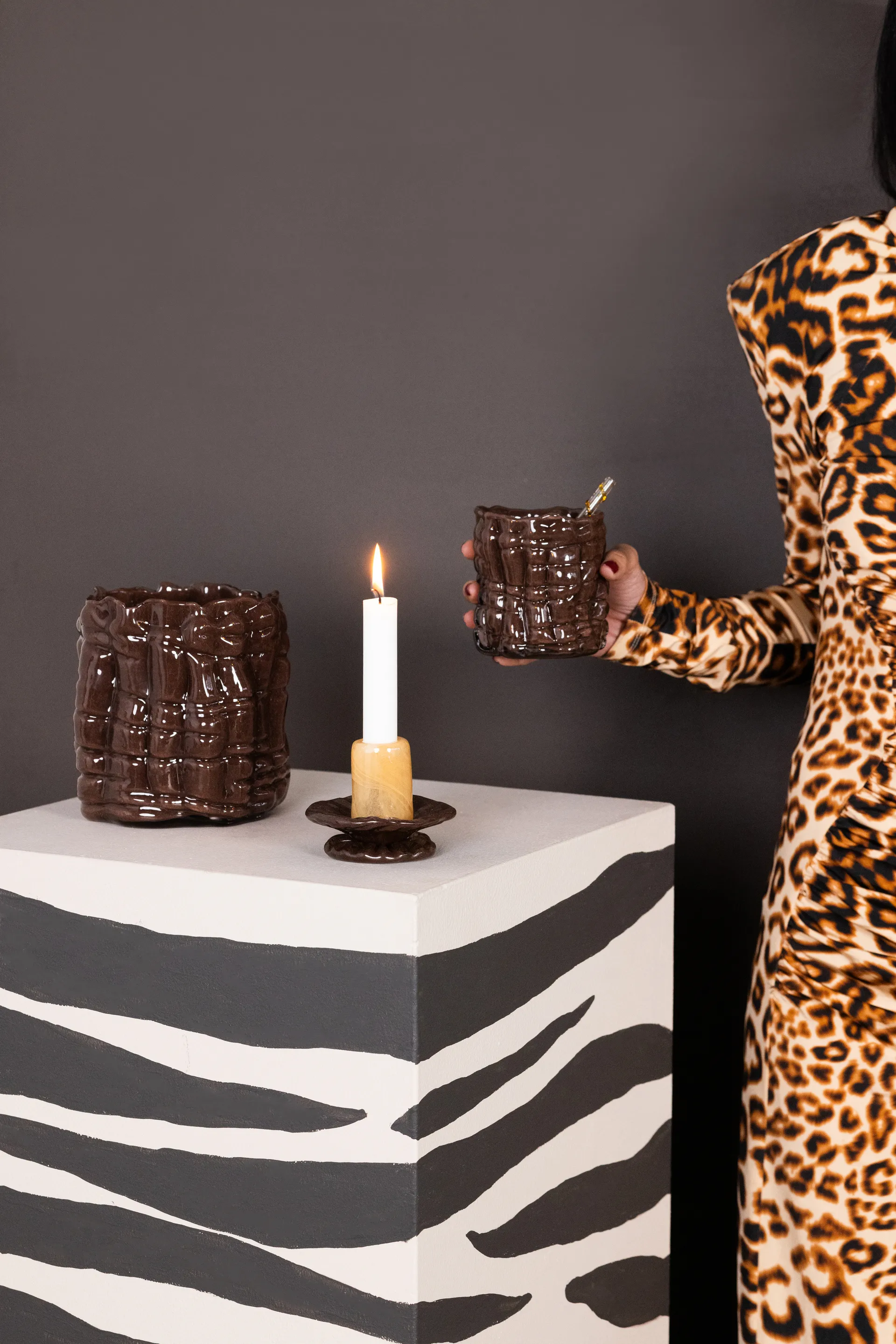 Laranne laterna para vela Ø10 cm, Castanho Byon