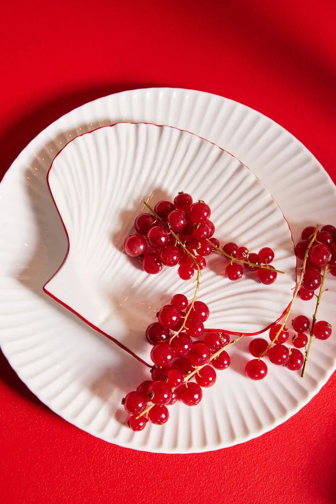 Prato Shell Line S 13x16 cm, Branco-vermelho Byon