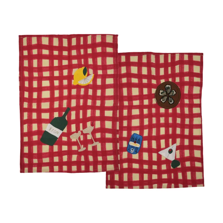 Sera pano de cozinha, pack de 2 - Vermelho, 50x70 cm - Byon