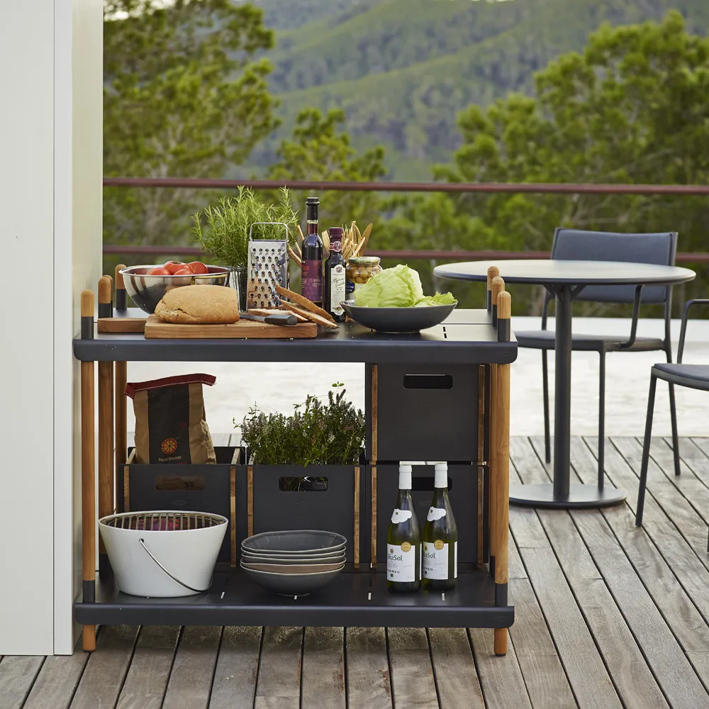 Sistema de estantes Frame, Lava grey, baixo, teca Cane-line