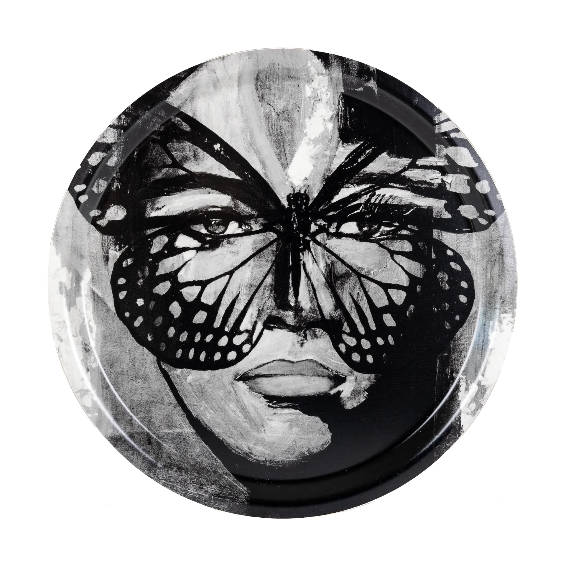 Golden Butterfly bandeja Ø31 cm, Preto-branco Carolina Gynning