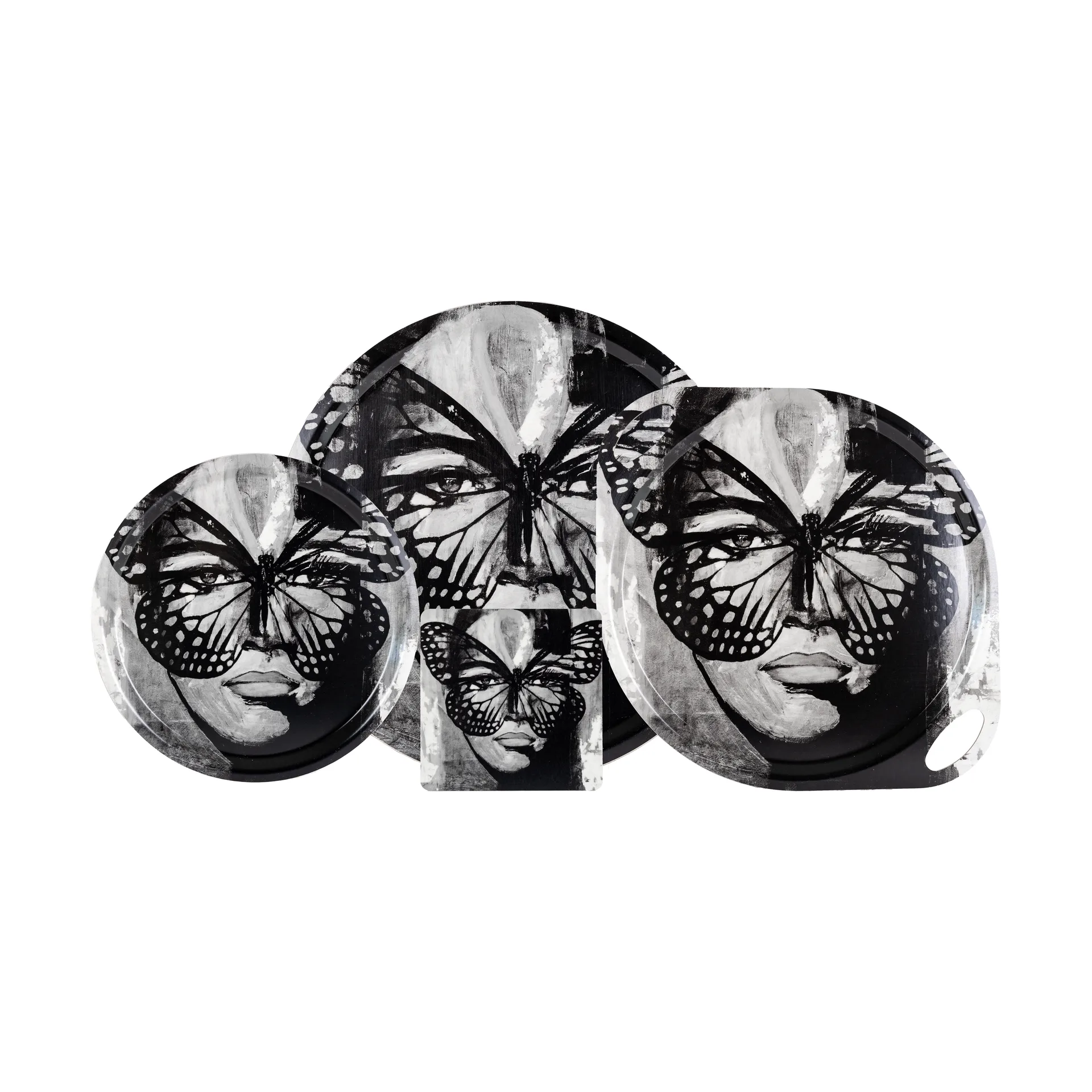 Golden Butterfly bandeja Ø46 cm, Preto-branco Carolina Gynning