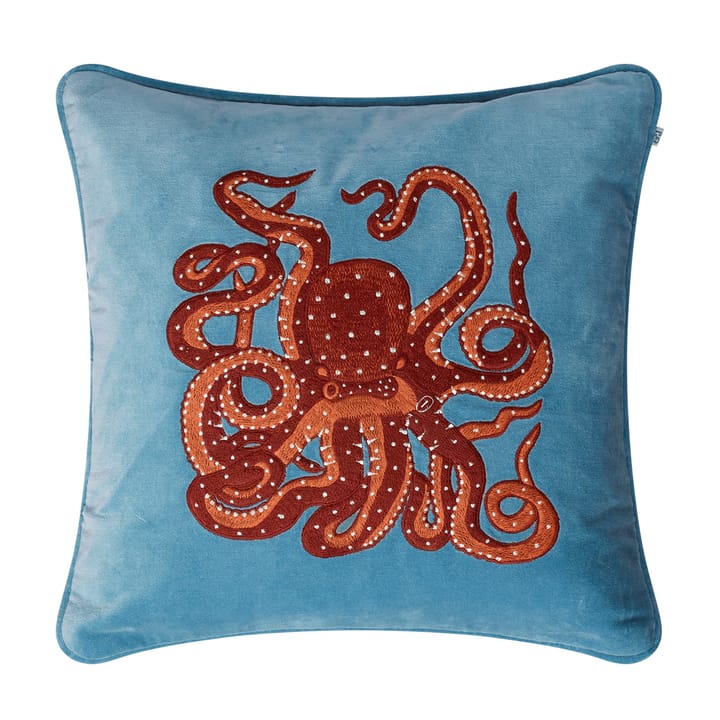 Capa de almofada Embroidered Octopus 50x50 cm - azul céu-laranja-rosa - Chhatwal & Jonsson