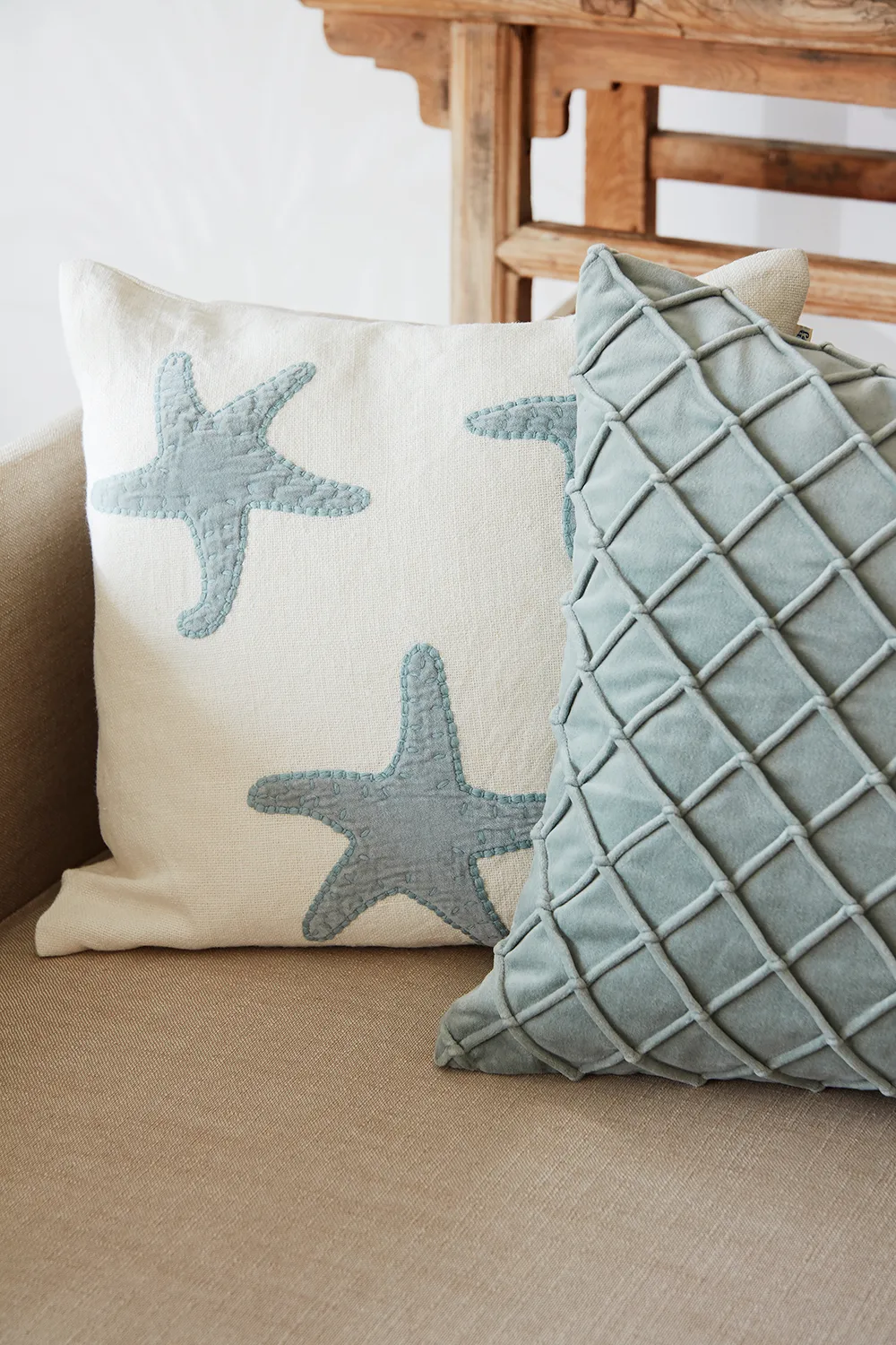 Capa de almofada Star Fish 50x50 cm, Off white-aqua Chhatwal & Jonsson