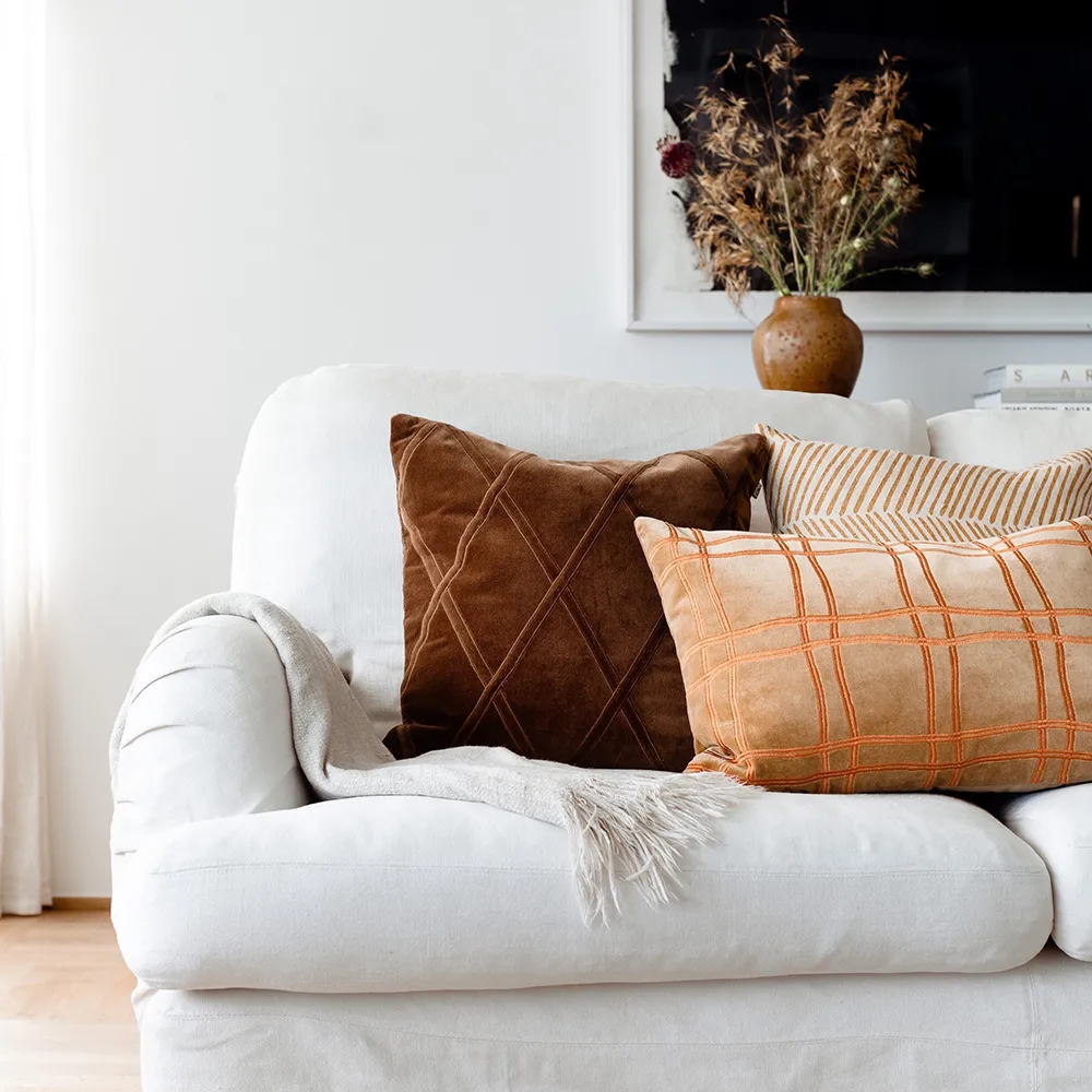 Capa de almofada Tattersall, Azul Mar/Conhaque, 60x40 cm Chhatwal & Jonsson